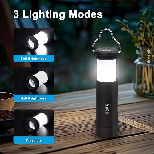 Miniatura 6 de EXTRASTAR Linternas LED para campamento, linterna 2 en 1 a pilas, linterna con zoom de 3 modos, máximo 35 lúmenes, IPX2 resistente al agua, adecuada