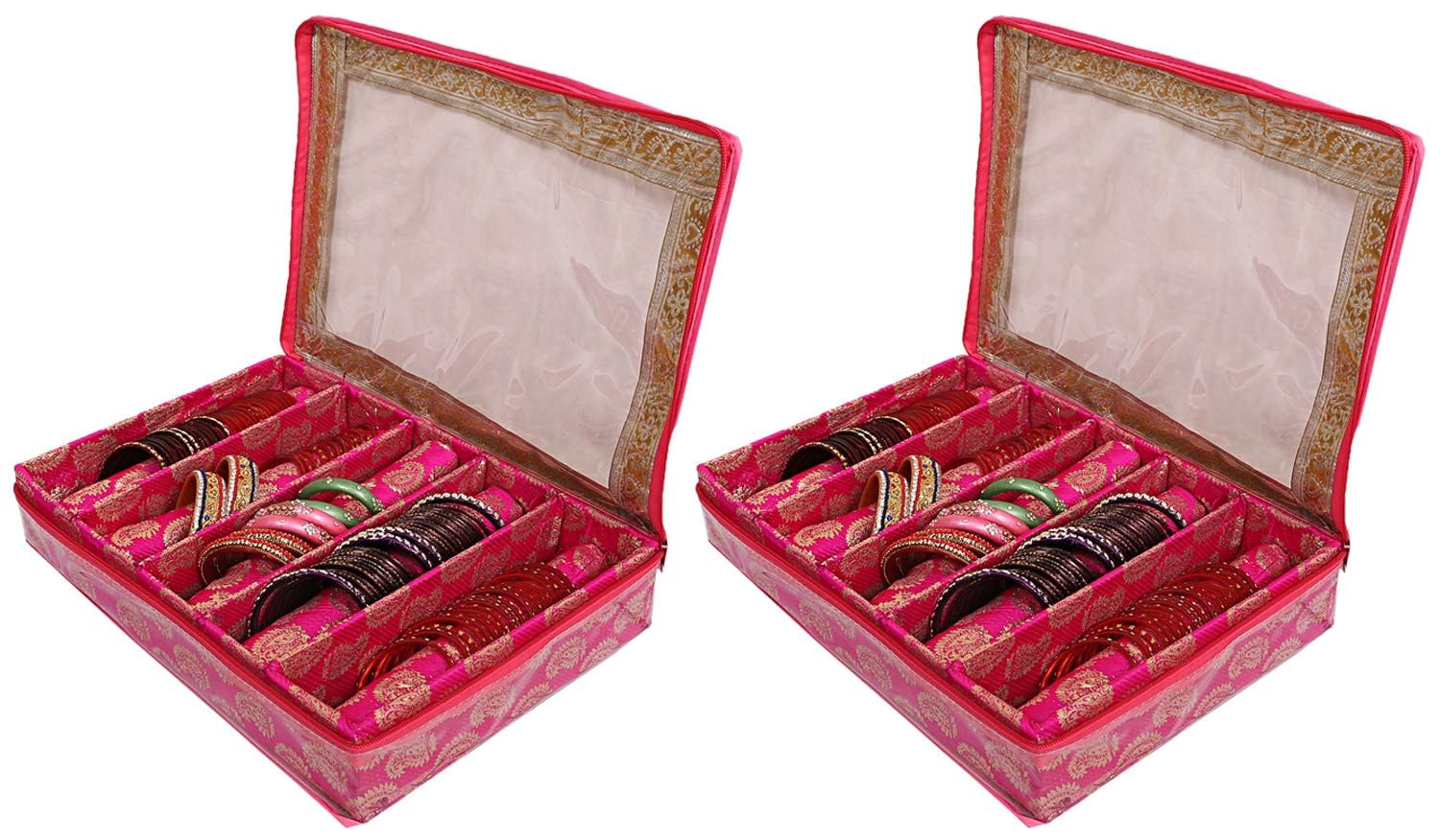 Kuber Industries Exclusive Carry Design Brocade Hardboard 2 Pieces Five Rod Bangle Box (Pink) - (CTLTC038803)