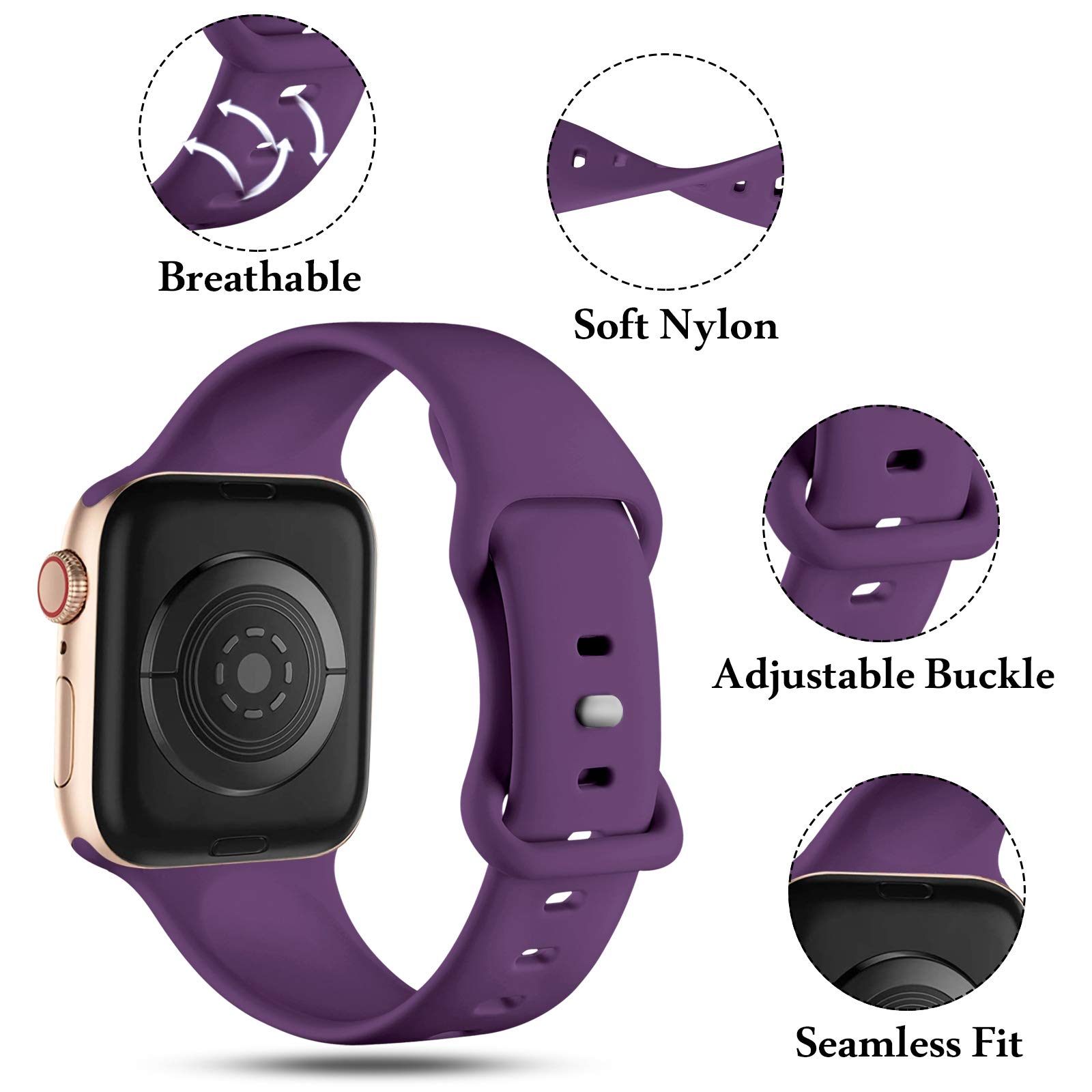 CeMiKa Cinturino Compatibile per Apple Watch Cinturino 38mm 40mm 41mm 42mm 44mm 45mm 46mm 49mm, Silicone Cinturini di Ricambio per iWatch Series 10 9 8 7 6 5 4 3 2 1 SE, 38mm/40mm/41mm-S/M, Prugna