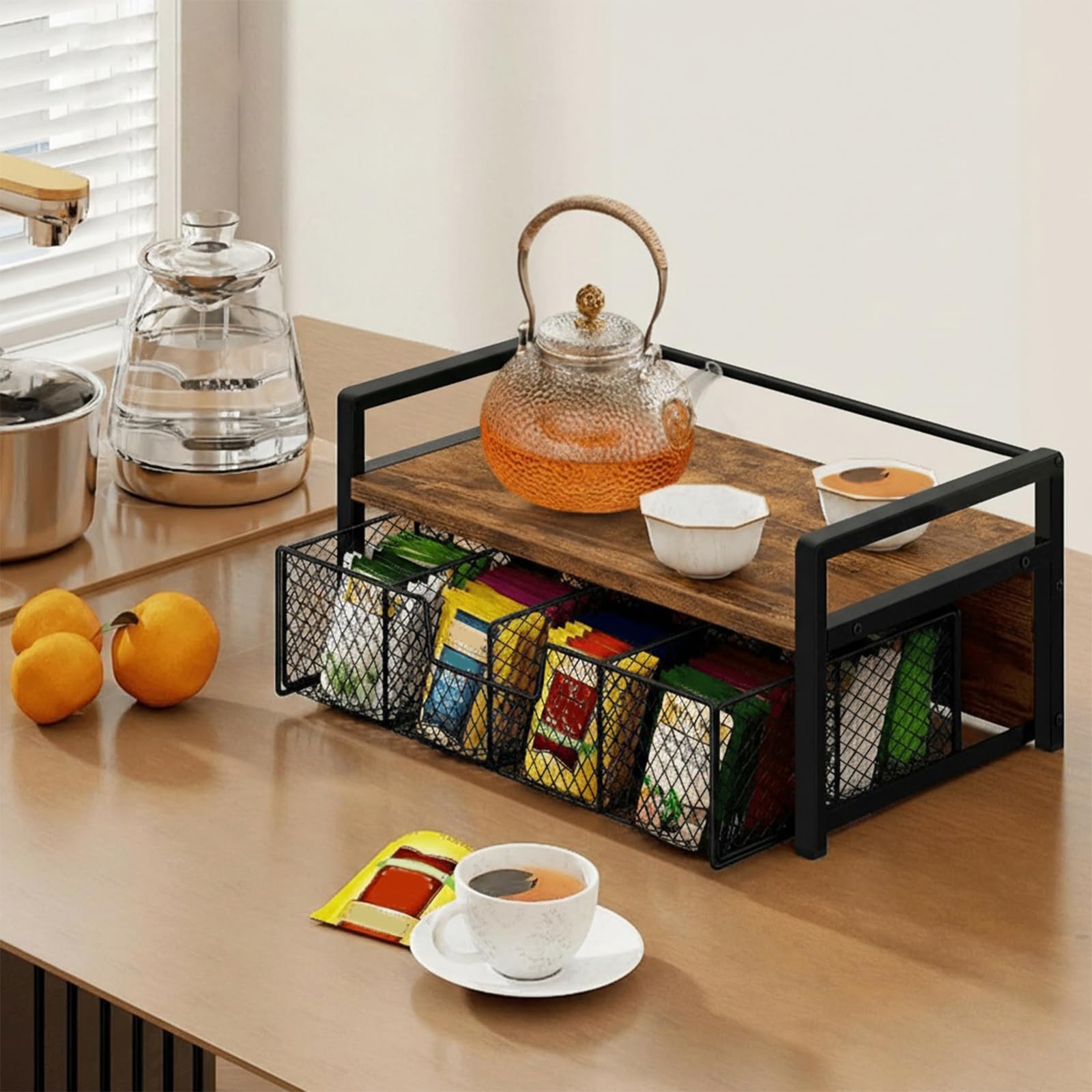 HTU Teedose Station Truhen Präsentationsbehälter mit Schublade Teebox Organizer 8 Fächer for Home Office Hotel Küchentheke
