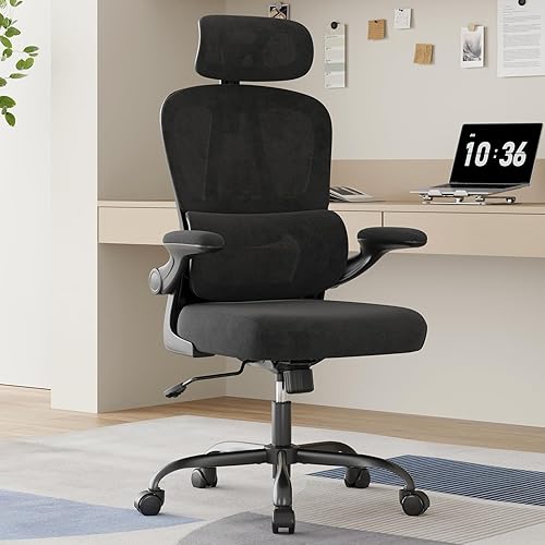 Miniatura 9 de Ergonomic Office Chair with Headrest Lumbar Support High Back Mesh Desk Chair 350 LBS Heavy Duty Adjustable Swivel Chair with Flip-Up Armrests