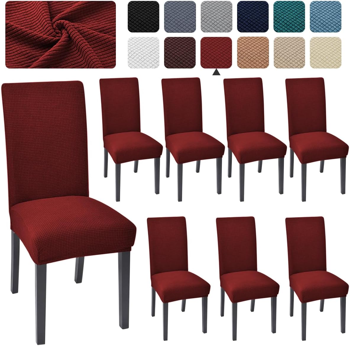 Aertiavty Chair Covers for Dining Room Set of 8 Kitchen Chair Seat Covers, Dining Room Chair Covers Chair Slipcover Parsons Chair Covers, Burgundy Red Burgundy Red 8