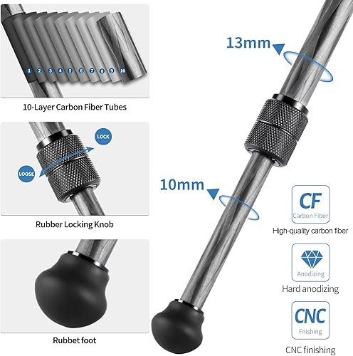 Miniatura 2 de CAVIX Mini trípode de viaje con cabezal esférico de 360 ligero trípode compacto de fibra de carbono para cámara