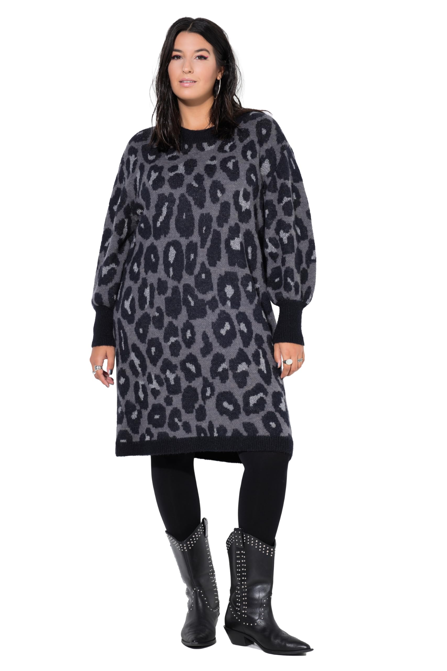 Studio Untold Damen große Größen Übergrößen Plus Size Strickkleid, Oversized, Leo-Muster, Ballonärmel 845725
