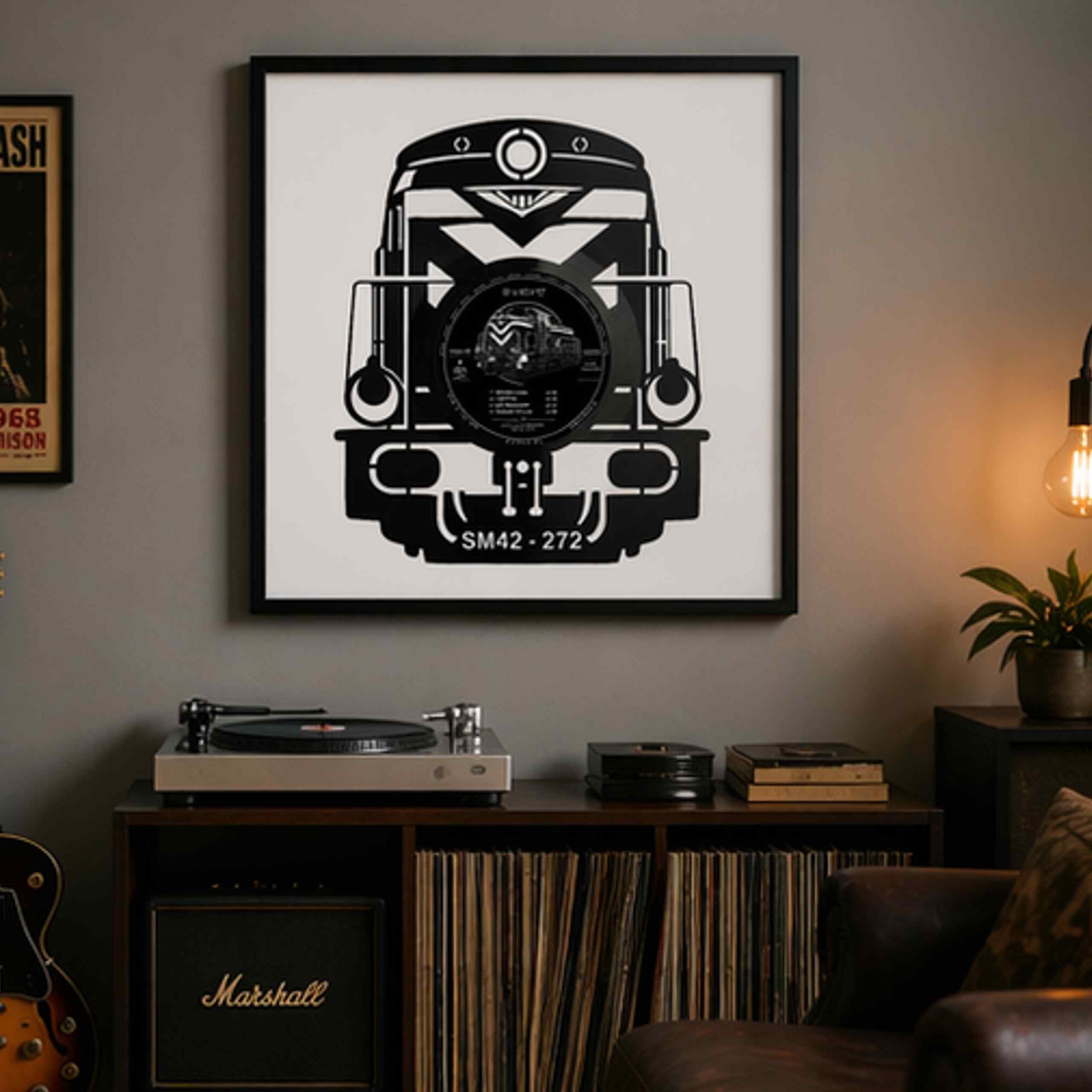EVEVO Decorazione da parete in vinile con cornice, 32 x 32 cm, treno, decorazione da parete in vinile, motivo: loco a vapore, regalo per appassionati e collezionisti di ferrovie