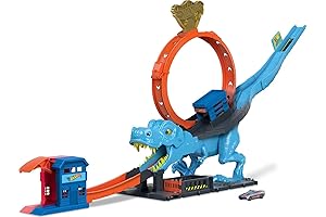 Hot Wheels Track Set with Thrashing T-Rex Obstacle and Knockdown Feature