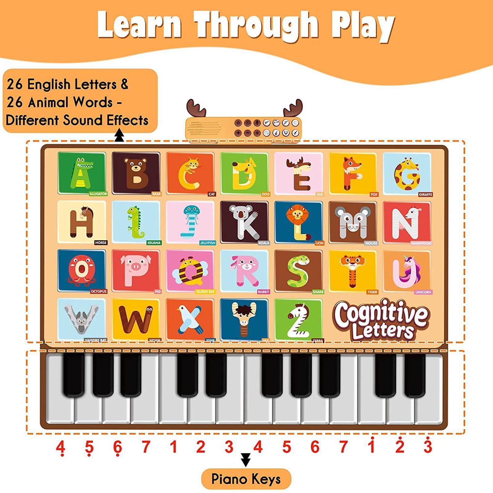 Colcolo Tapete de Piano de piso para niños pequeños, tapete de juego de baile musical con 26 alfabetos, regalo de cumpleaños, tapete Musical para niños y