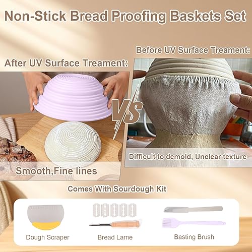 Miniatura 2 de Ycgcp Banneton - Cestas de silicona a prueba de pan, 9 pulgadas, suministros plegables para hornear pan de masa madre, kit de iniciación de masa