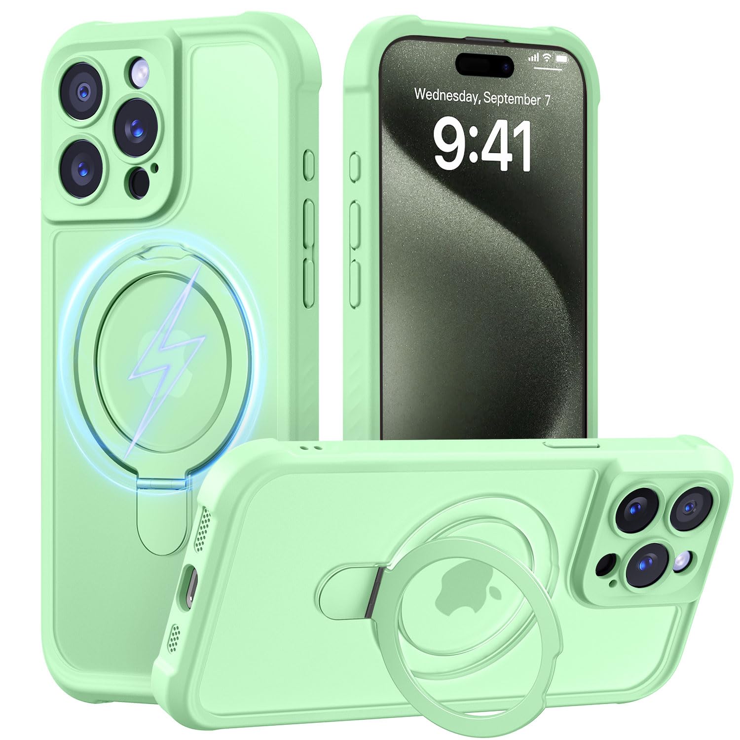 MOCCA Magnetic for iPhone 15 Pro Case with Stand,Matcha Green