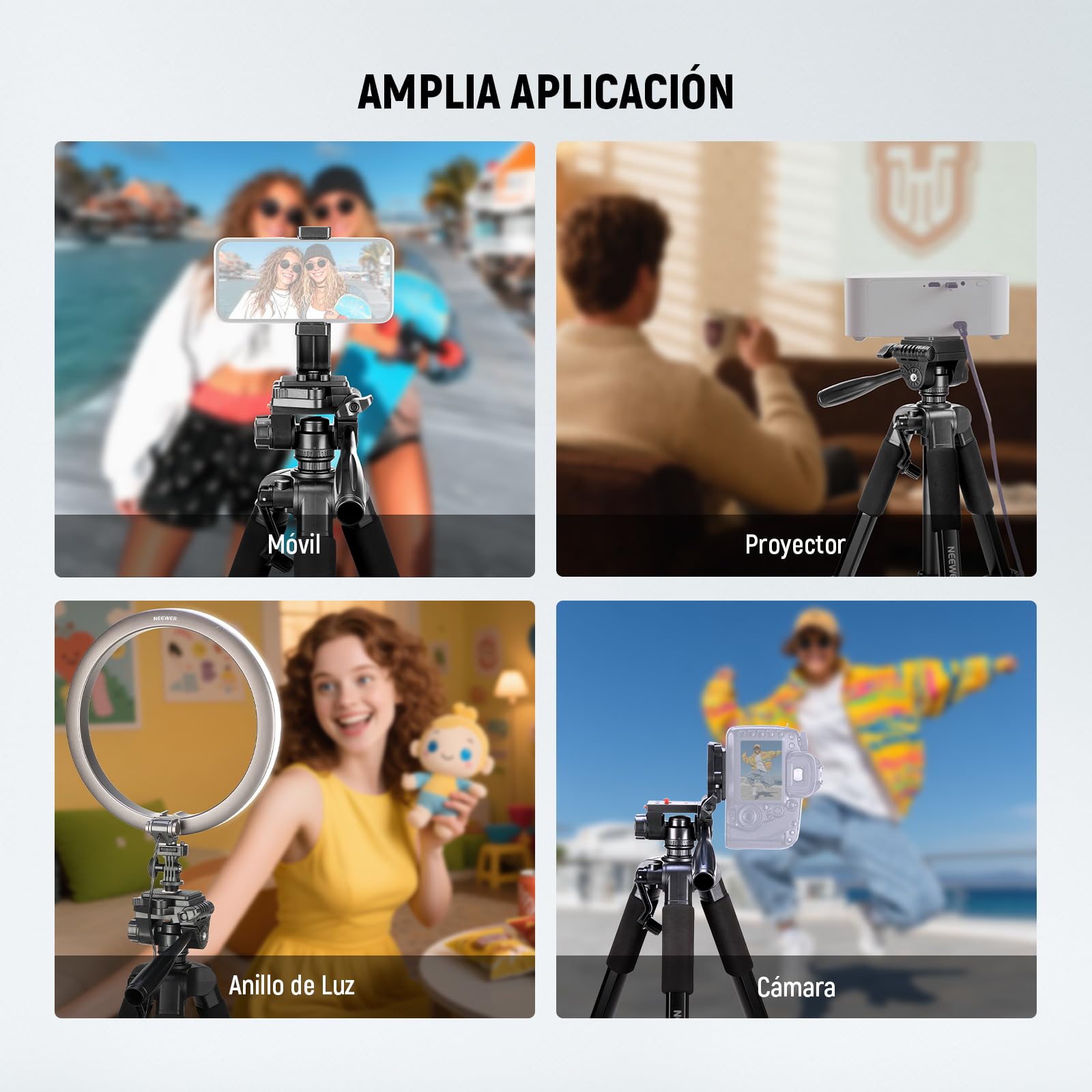 NEEWER BÁSICO Trípode Cámara, 71'' Trípode con Soporte Móvil Montaje Compatible con iPhone para Grabación Vídeo, Soporte Viaje Portátil Ligero Profesional Aluminio con 3 Way Pan Tilt Head, TP55
