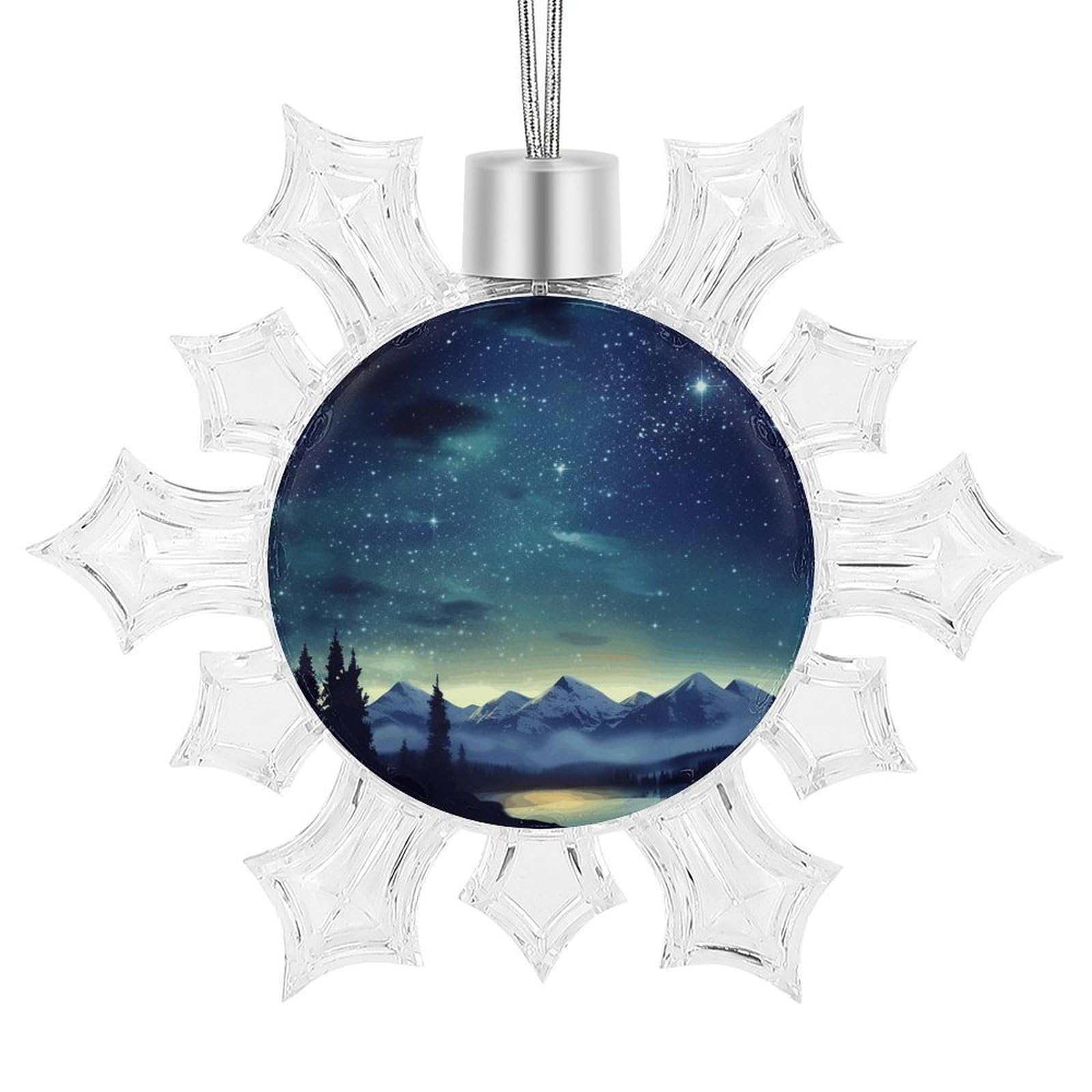 Snowflake Christmas Tree Ornaments,Celestial Night Sky Printed Snowflake Pendants Xmas Trees Hanging Ornaments for Christmas Tree Home Decoration