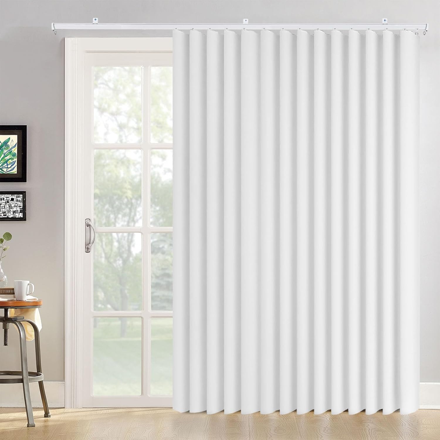 Room Divider Curtains with Ceiling Curtain Track Set, Blackout Privacy Curtains Flexible Track Wall Mounted for Dividing Living Room, Bedroom, 1 Panel White Drape and White Rail, W108 x L108 in White 108"W x 108"L (Pack of 1)