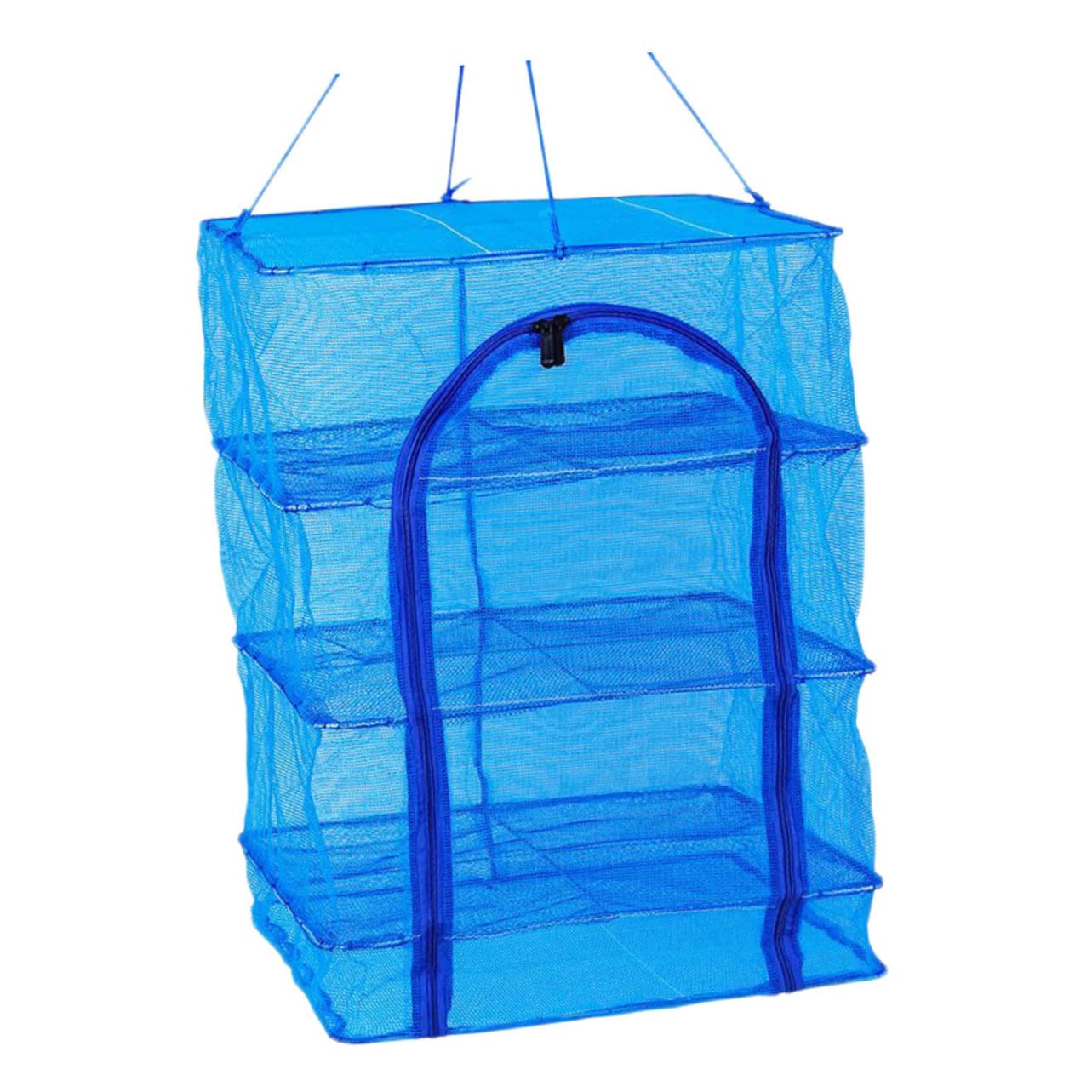 Toddmomy Foldable Fish Cage Zipper Mesh Bags Folding Drying Rack Outdoor Clothes Drying Rack Collapsible Hanging Net Clothe Drying Rack Hanging Mesh Dryer Nylon Blue Shrimp Fish Drying Net