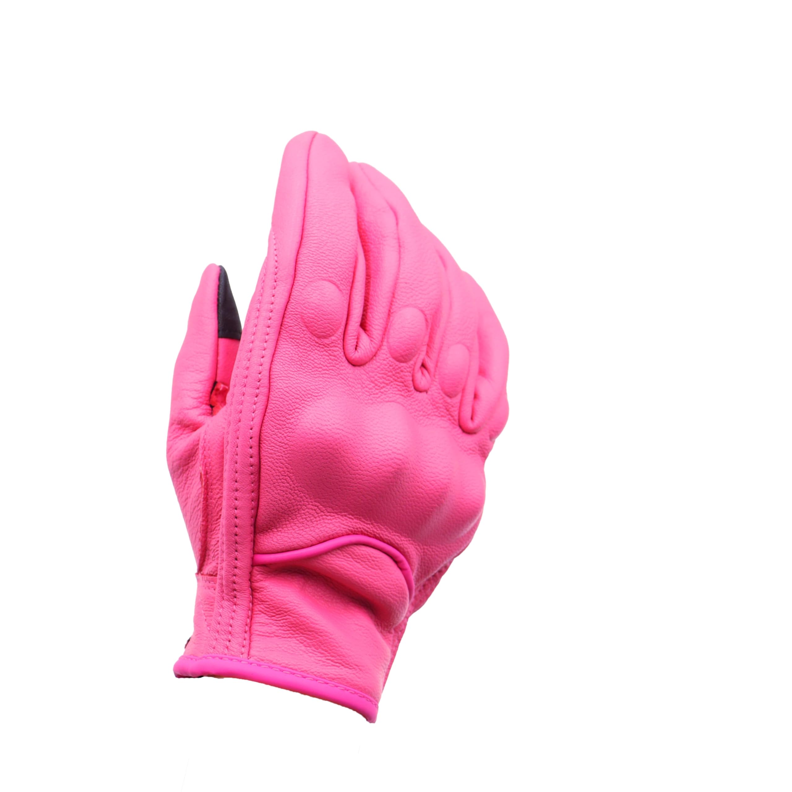 shamofeng Women Pink Leather Motorcycle Gloves, Goatskin Cruiser Motorbike Riding Gloves, Full Finger Touch Screen Windproof for BMX ATV MTB Riding, Road Racing, Cycling, Climbing, Motocross, L
