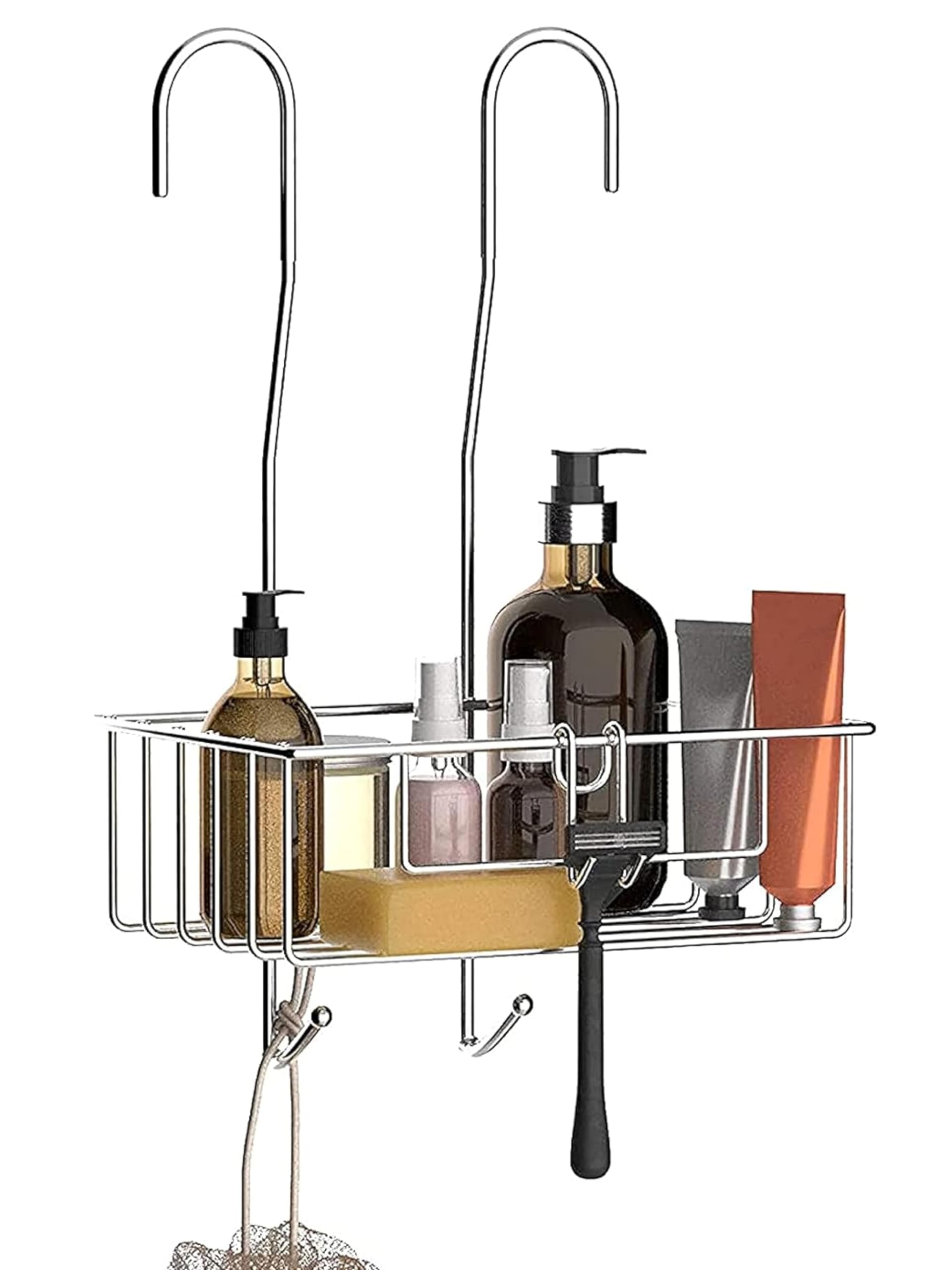 Bamodi Shower Caddy Hanging - 40x25x13 cm Shower Organiser with Silicone Sleeve - Stainless Steel Hanging Basket with Hooks - No Drilling Required Bathroom Accessories