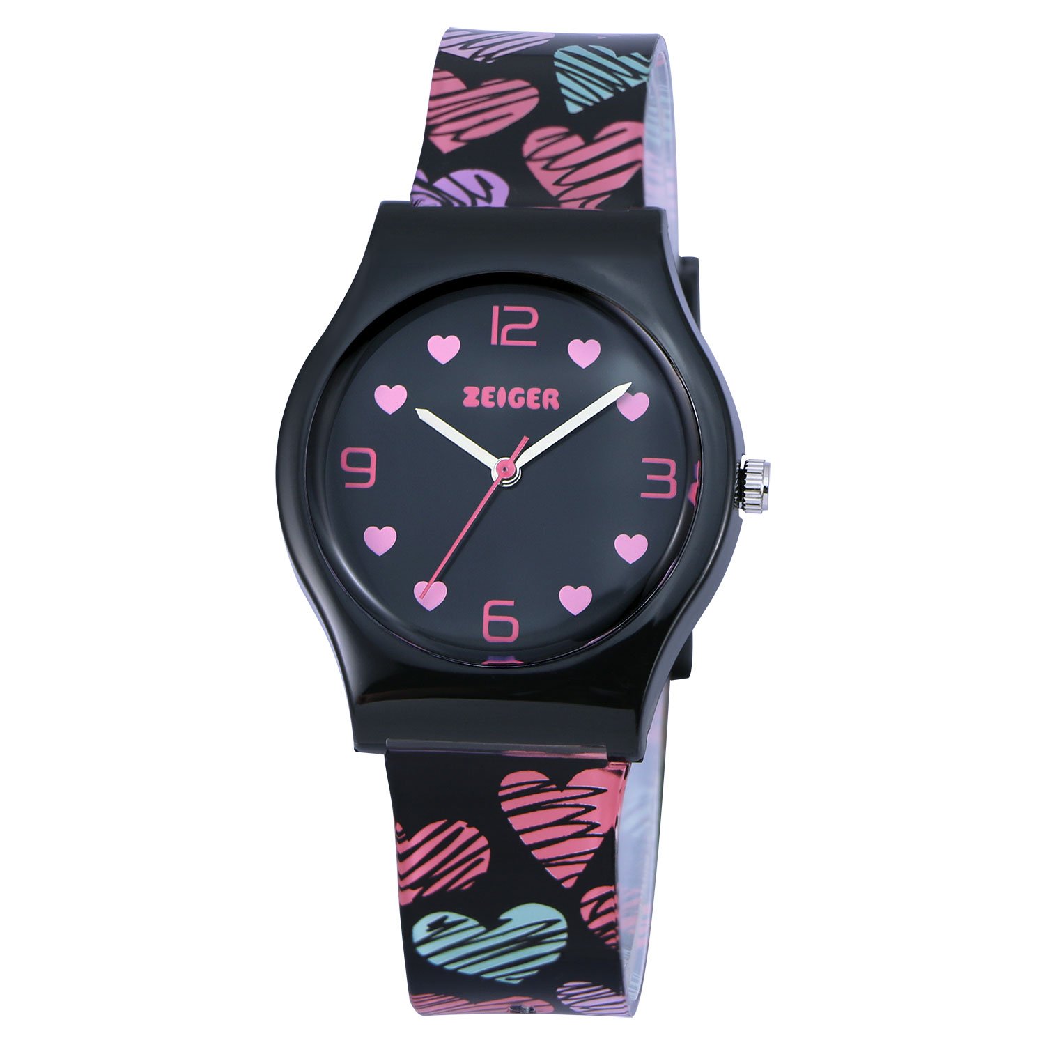 KZKR Girls/Boys Waterproof Quartz Watch Educational Watch Children's Time Learning Teacher Love Pattern Black Color Gift Birthday Party