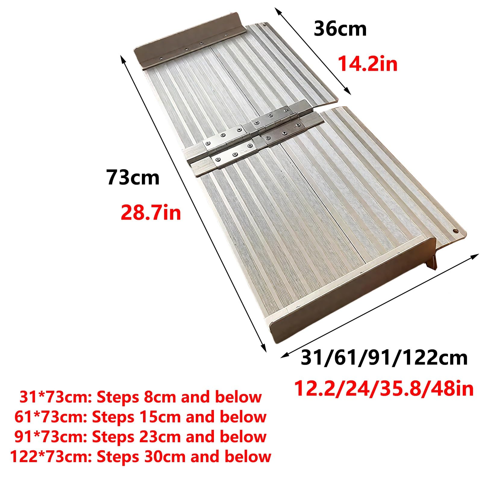 Składane aluminiowe rampy do wózków inwalidzkich do podjazdów, pojazdów elektrycznych i schodów - wytrzymała rampa krawężnikowa, 61 x 73 cm