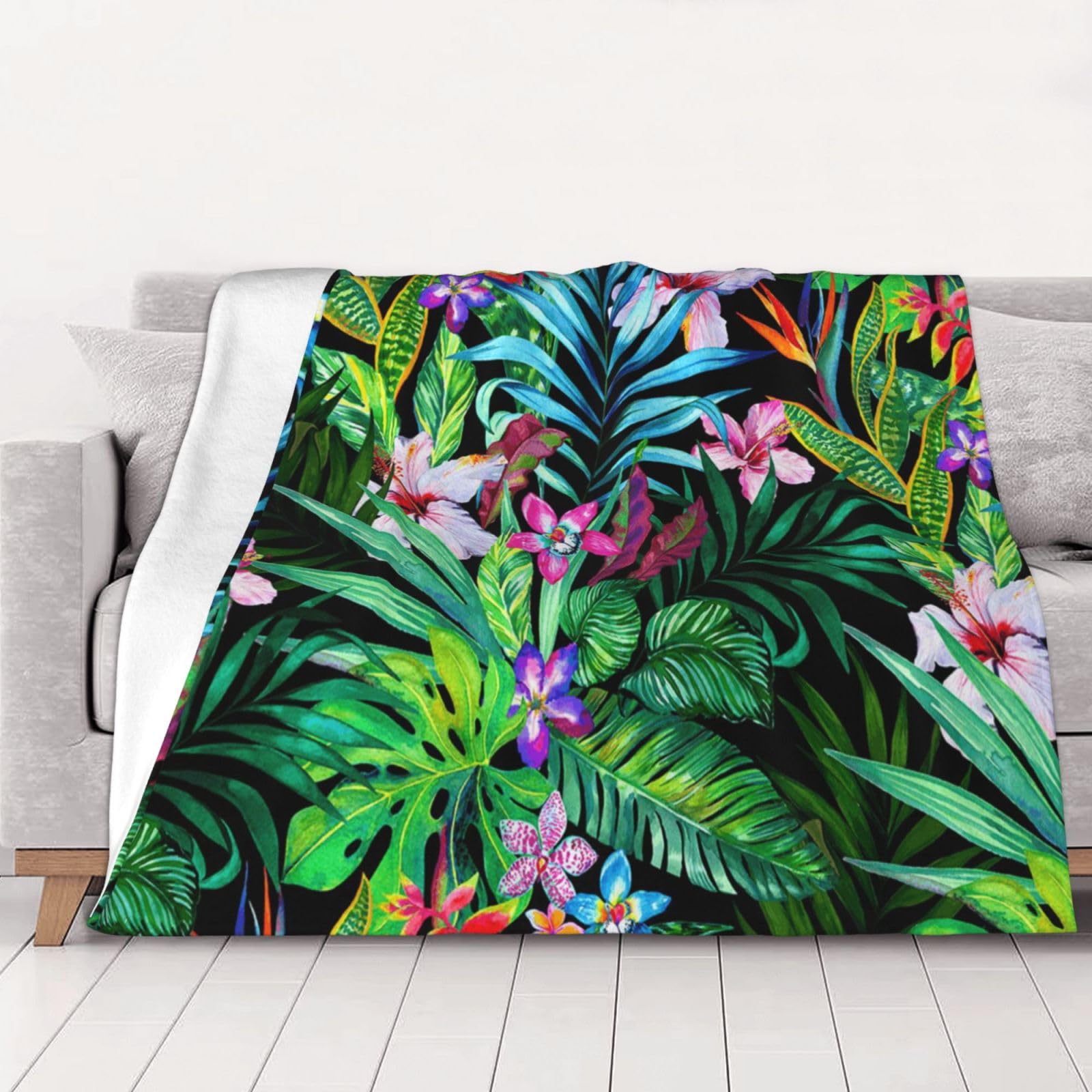 Couverture en flanelle tropicale 200x150 cm douce et chaude pour lit et canapé