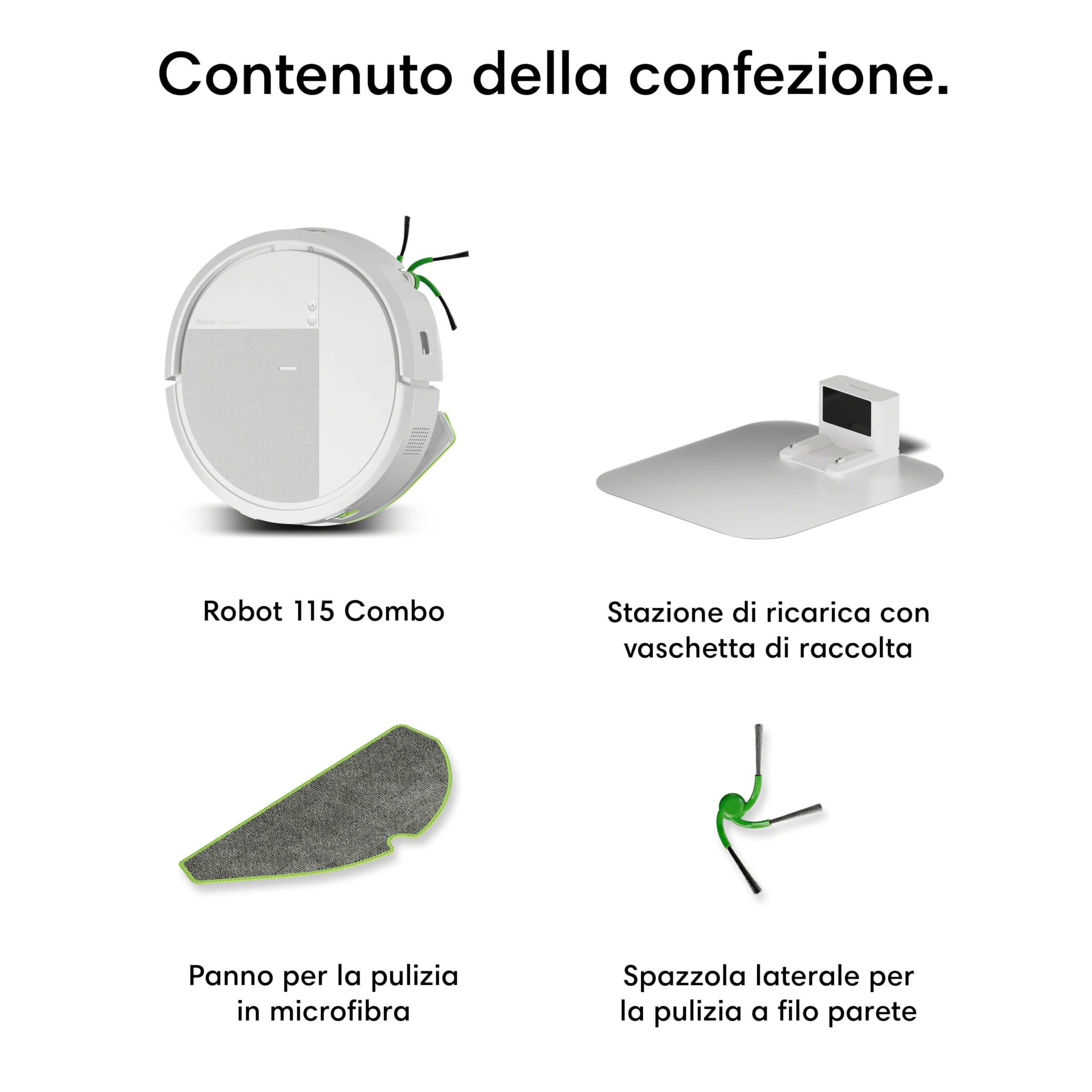 iRobot Roomba® 115 Combo Robot Aspirapolvere Lavapavimenti, 15.000 Pa, Aspirazione e Lavaggio 2 in 1, Mappatura ClearView™ LiDAR, SmartScrub™, Controllo App e Vocale, Bianco
