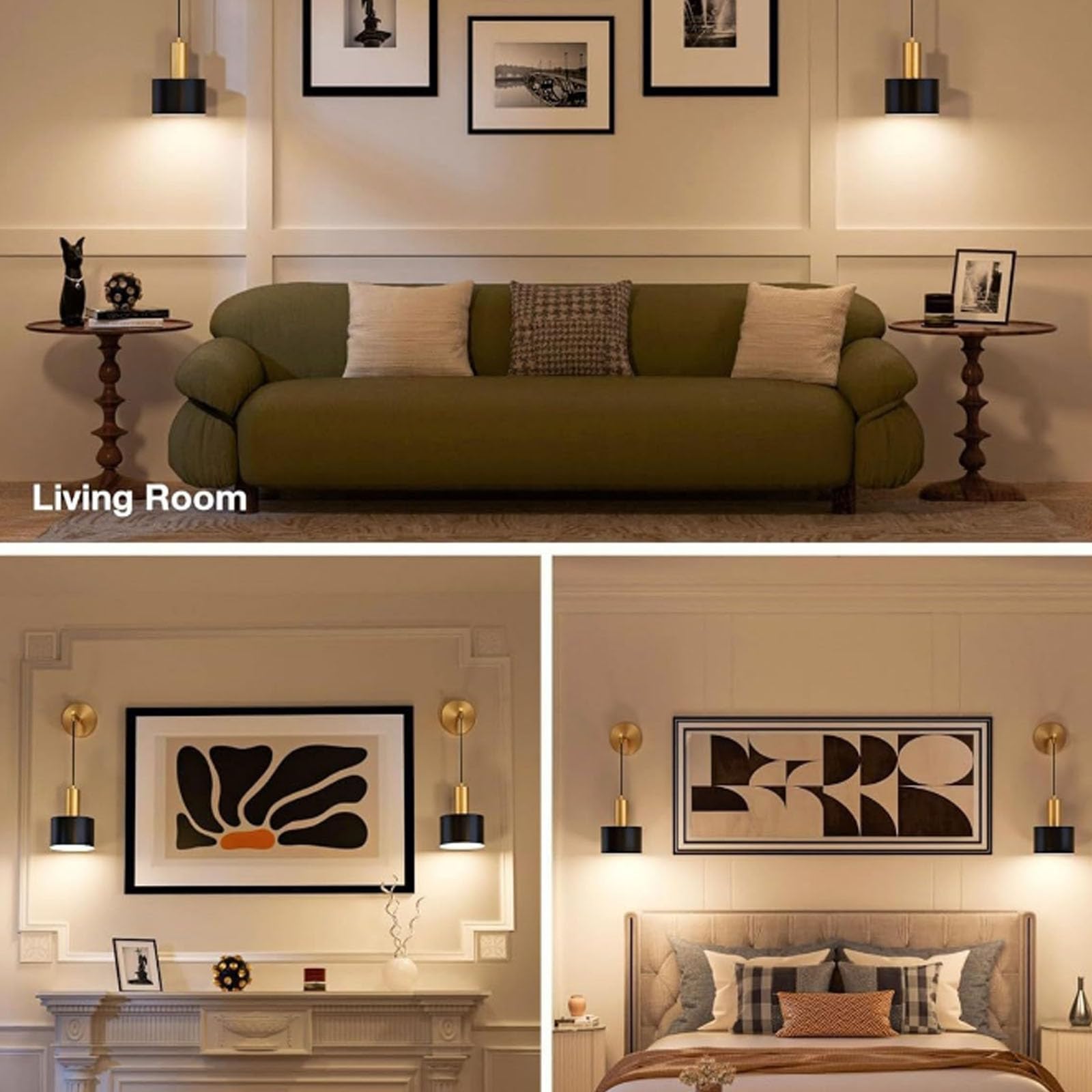 Applique da parete moderne senza fili, set da 2 applique a batteria, dimmerabili e regolabili in ottone anticato con telecomando e lampadina LED per interni, camera da letto e comodino (Dimensioni: 2