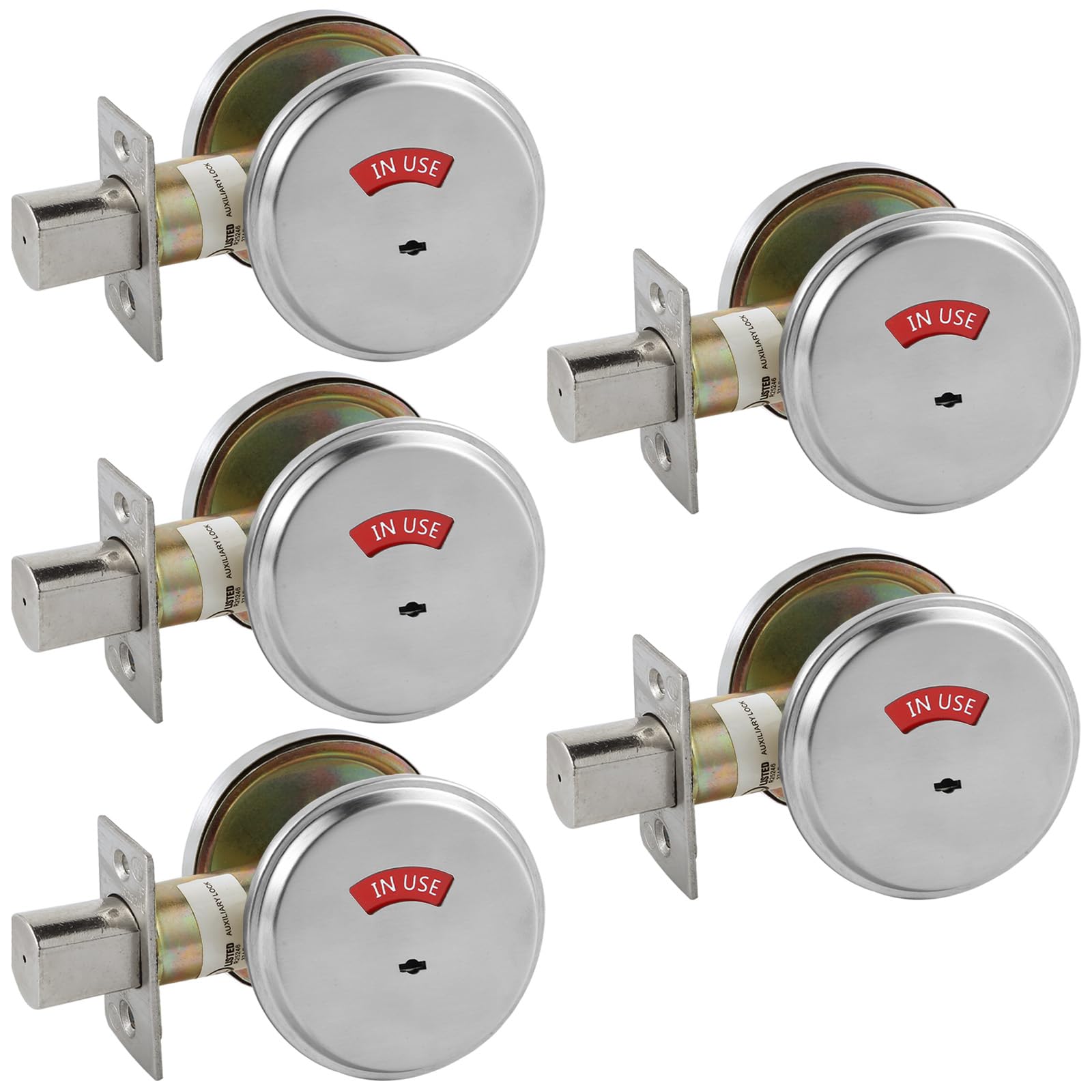 HISAFE in-Use/Vacant Commercial Deadbolt, Heavy Duty Satin Chrome Grade 2 Privacy Indicator Deadbolt for Bathroom/Office, UL3 Hour Fire Rated, Left&Right Handed, 2 3/4" Backset, 5 Packs