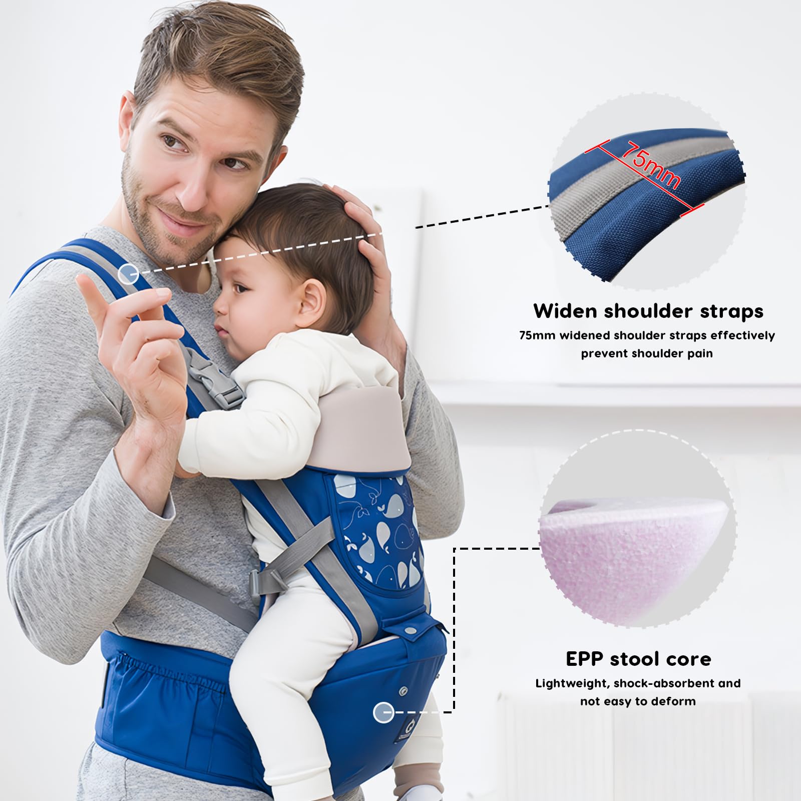 SONARIN Ergonomico 3 in 1 Marsupio Neonati con Sedile,Portantina Multifunzionale Traspirante Porta Bambino Fascia Porta Bebè Multi-Posizioni per Neonati Bambini 0-36 Mesi(Rosa)