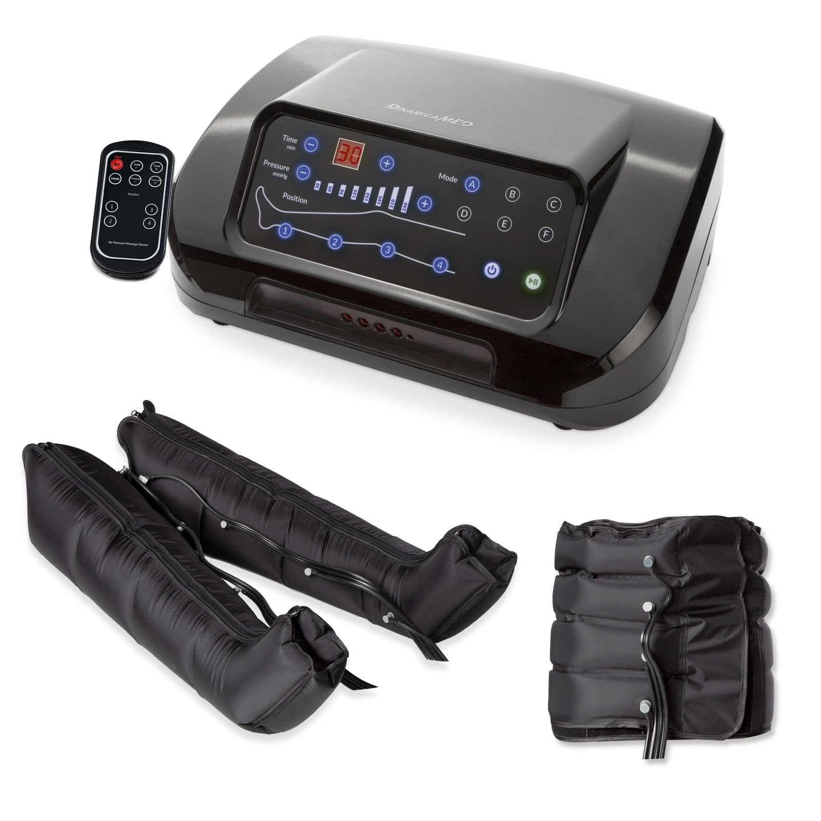 DinamicaMed® PRO 4.0 Classic Pressothérapie – Appareil de drainage lymphatique avec 6 programmes, 4 chambres à air, Bottes XL et Ceinture abdominale, utilisation à domicile