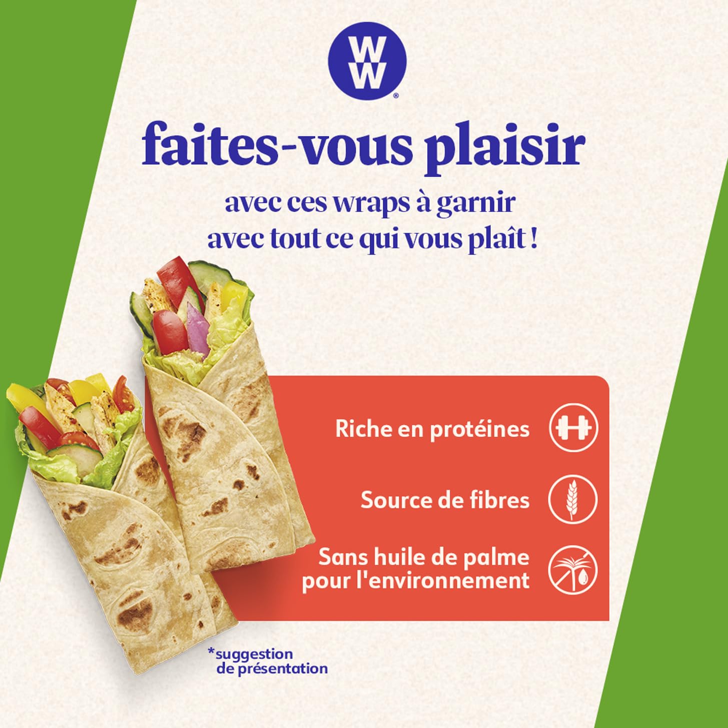 WW Wraps protéinés, Riches en protéines, Source de Fibres, 1 paquet de 8 wraps, 320g, 220281