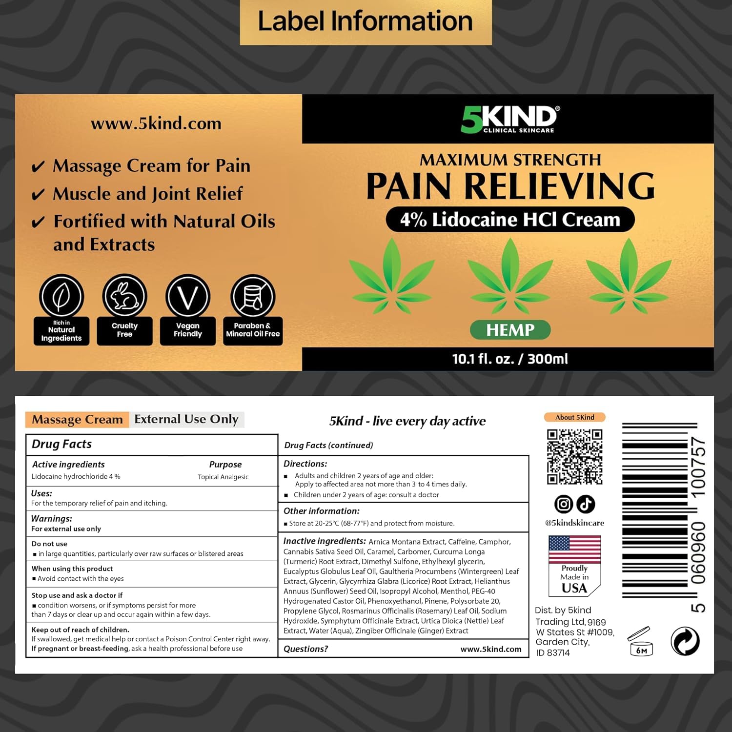 5Kind Extra Strong Lidocaine Cream with Hemp 10.1 fl oz Pain Relief Cream — Amazon image 10