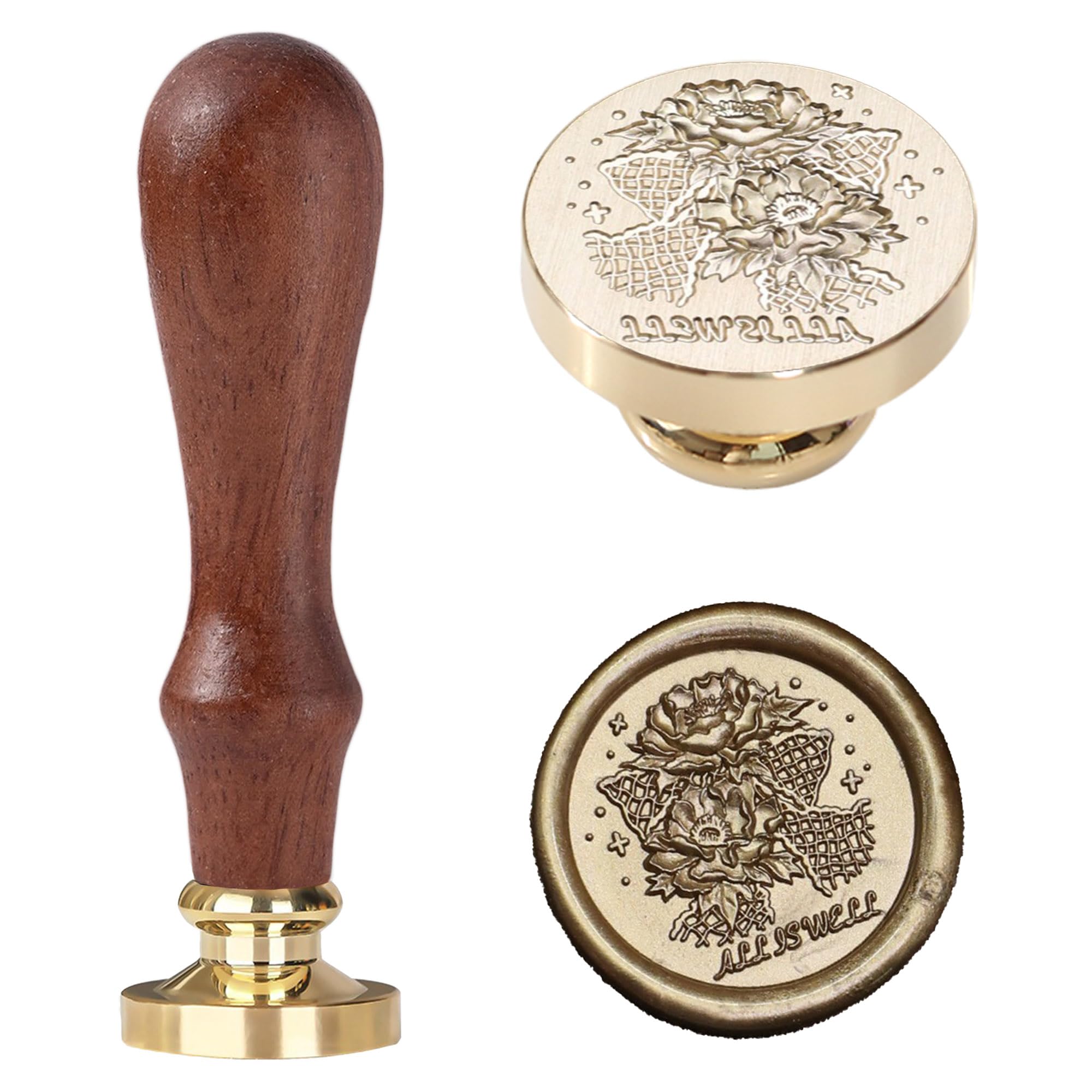 Ychostamp Wax Seal Stamp - 3D Embossed Peony Seal, 25mm Flower Stamp Head with Handle for DIY, Gift Wrapping, Scrapbooking