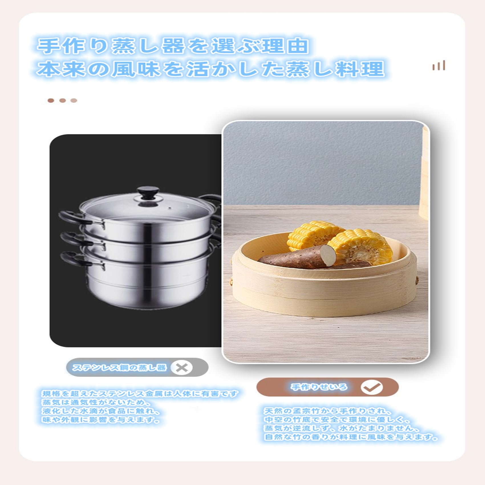Amazon｜SNGUGY 竹セイロ せいろセット 本体2個・蓋1個セット 8