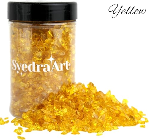 Miniatura 52 de Syedra - Juego de 3 piezas de vidrio triturado para manualidades, arte de resina, piezas de espejo de color triturado, 1 libra (amarillo)