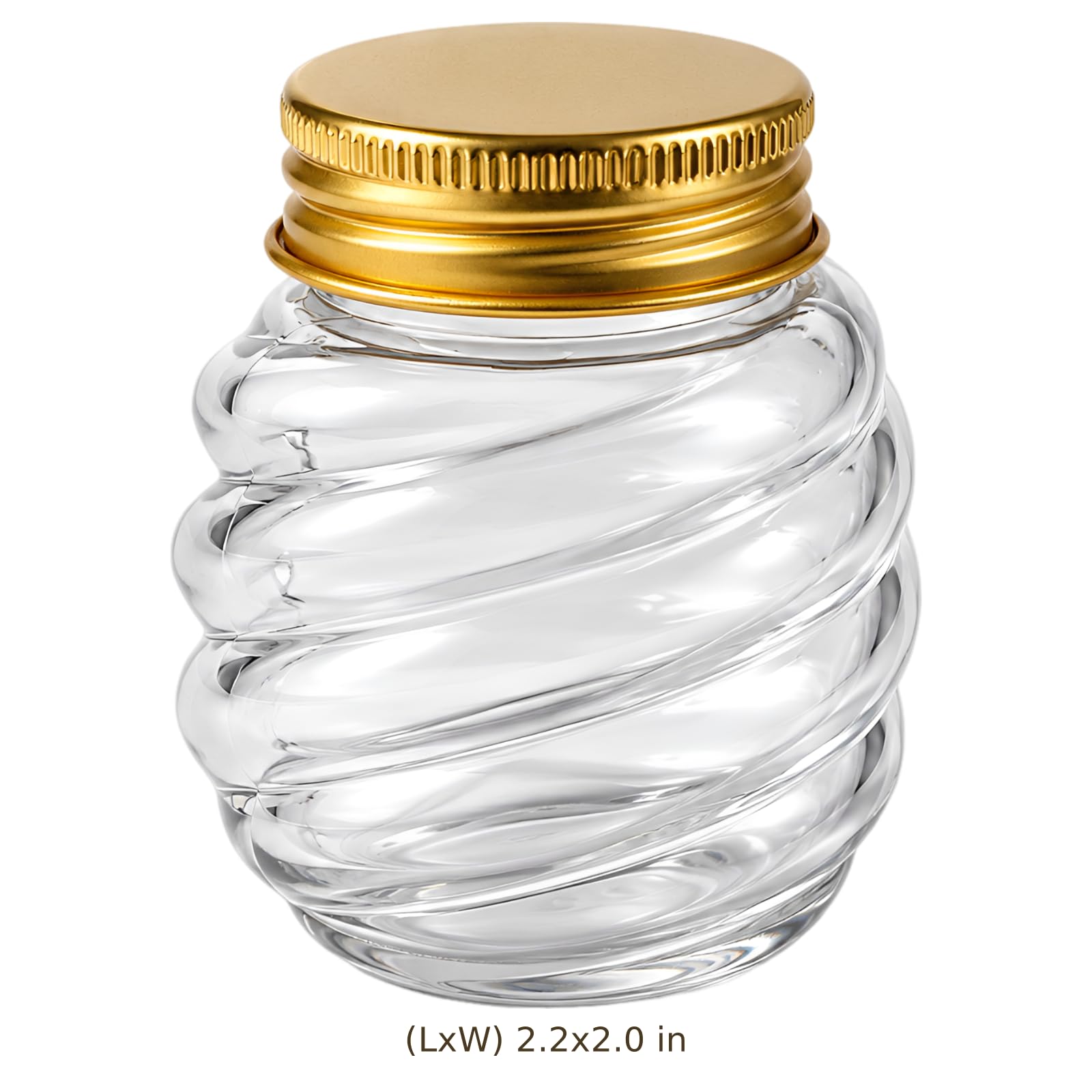 50 mini słoików na miód, 60 ml, tworzywo sztuczne, pojemniki do przechowywania ze złotymi pokrywkami i strukturą plastra miodu, małe słoiki na przetwory na prezenty dla gości, wesele, do projektów