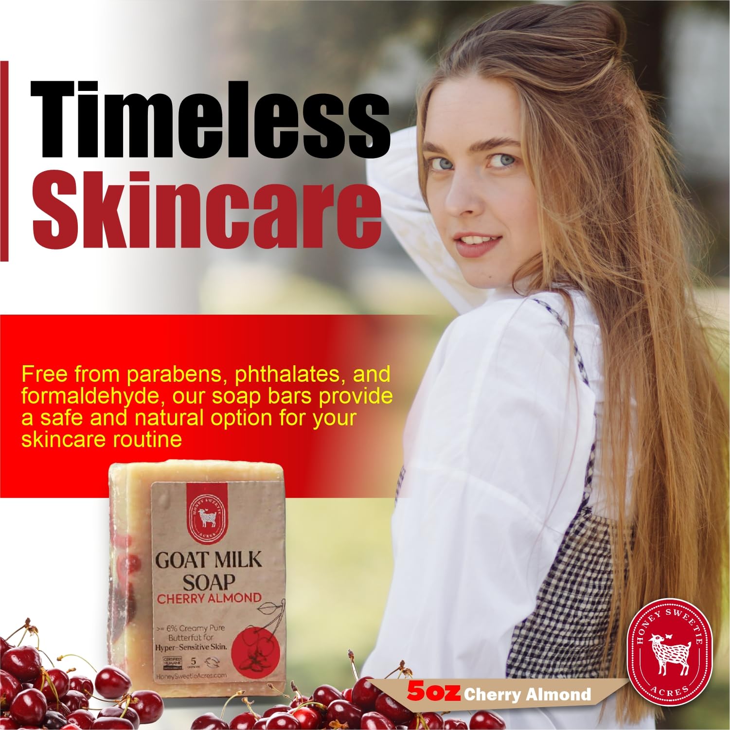 Honey Sweetie Acres Cherry Almond Goat Milk Soap - Handmade 5 oz Bar, Made with Natural Ingredients, Moisturizing & Gentle, Made in the USA