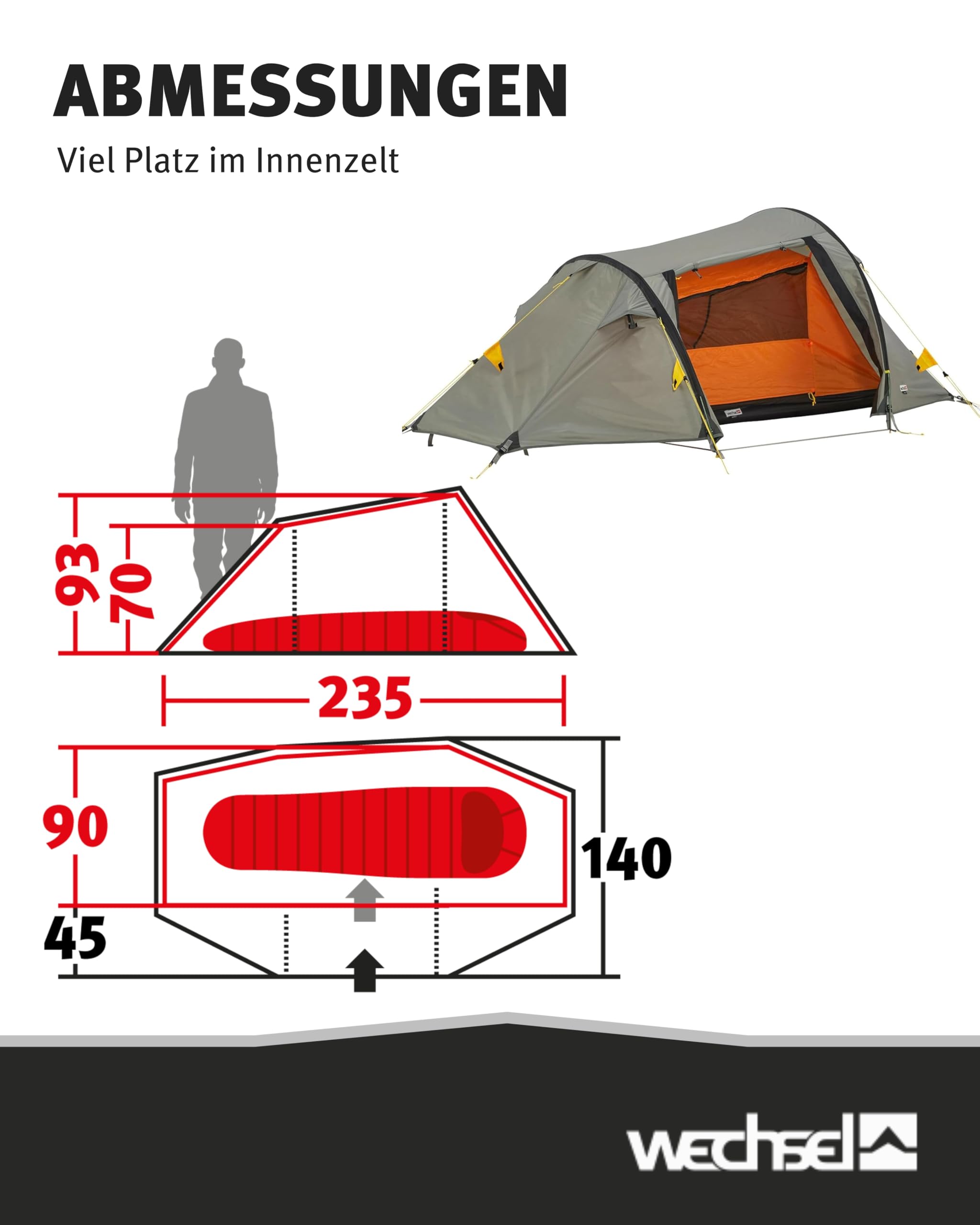 Wechsel Trekkingzelt Aurora 1 I kompaktes Trekking-Zelt für 1 Person I schnell aufbaubar & transportabel I Outdoor-Einmannzelt ideal für Camping, Wandern & Radreisen
