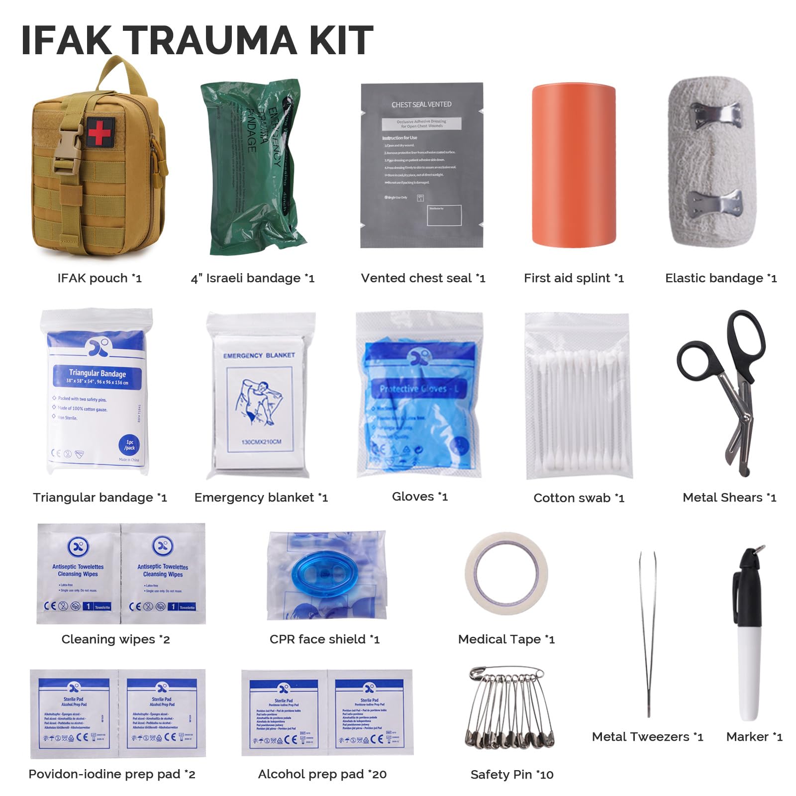 Emergency Survival Kits, Tactische Militaire Trauma Ehbo-kit, molle Emt Ifak Pouch Outdoor Gear Tourniquet Bandage Bloeden Control Kit Voor Camping Wandelen Jacht Reizen Auto Avonturen (Zwart