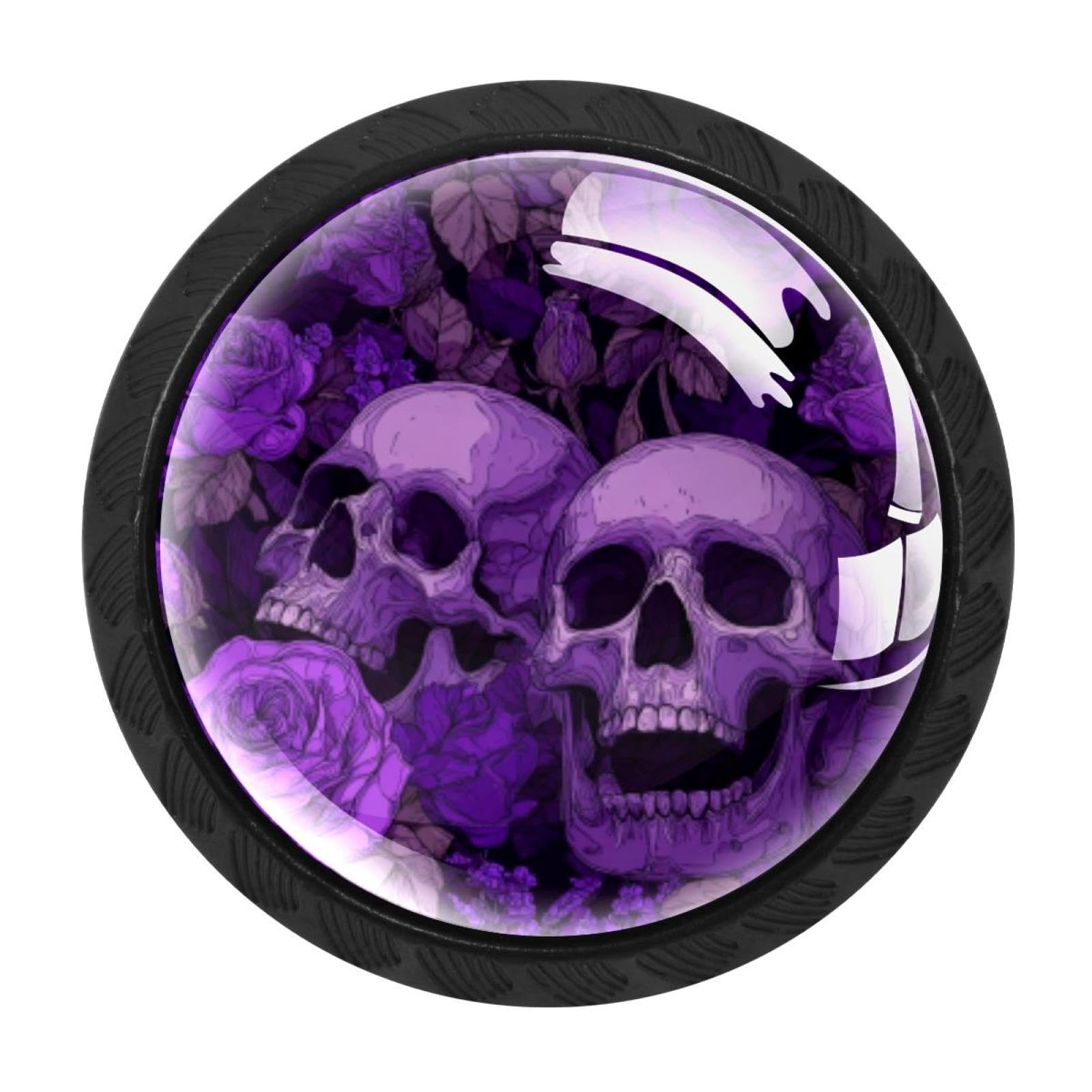 CHENZZZZ Purple Skulls and Roses (2) Drawer Knobs Pull Handle Crystal Glass Circle Shape Cabinet Drawer Pulls Cupboard Knobs with Screws for Kitchen Cupboard Dresser Wardrobe etc