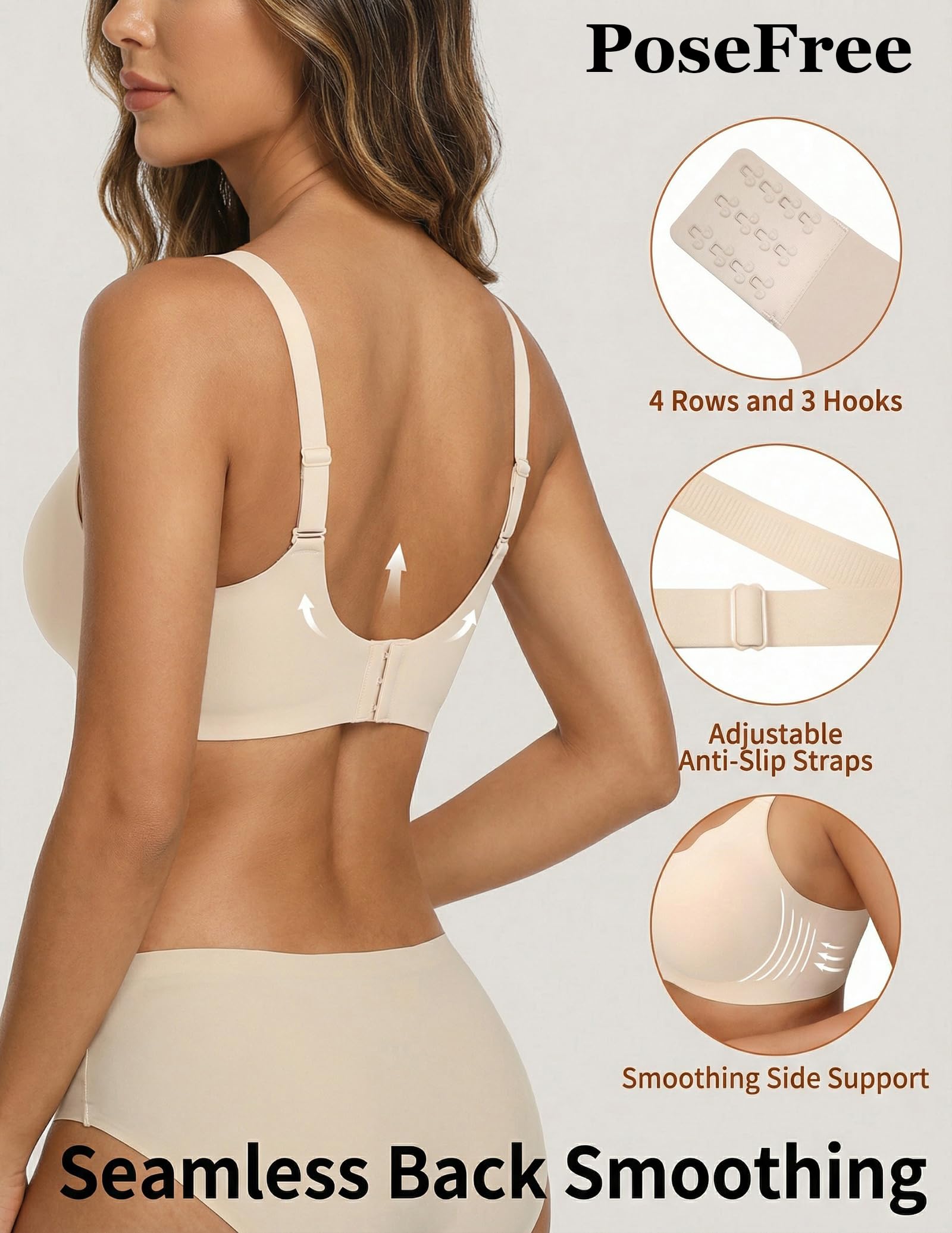 PoseFree Bra for Women Wireless Seamless Push Up Bralette - Full Coverage Comfortable Jelly Bra Scalloped Everyday/Tshirt Bra — view 3