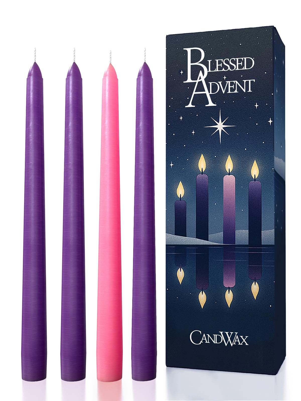 CANDWAX 10 inch Taper Advent Candles 1 Set- Dripless Taper Candles and Unscented Candlesticks - Long Burning Tapered Candles Perfect as Advent Wreath Candles Tapers - Purple Advent Candles