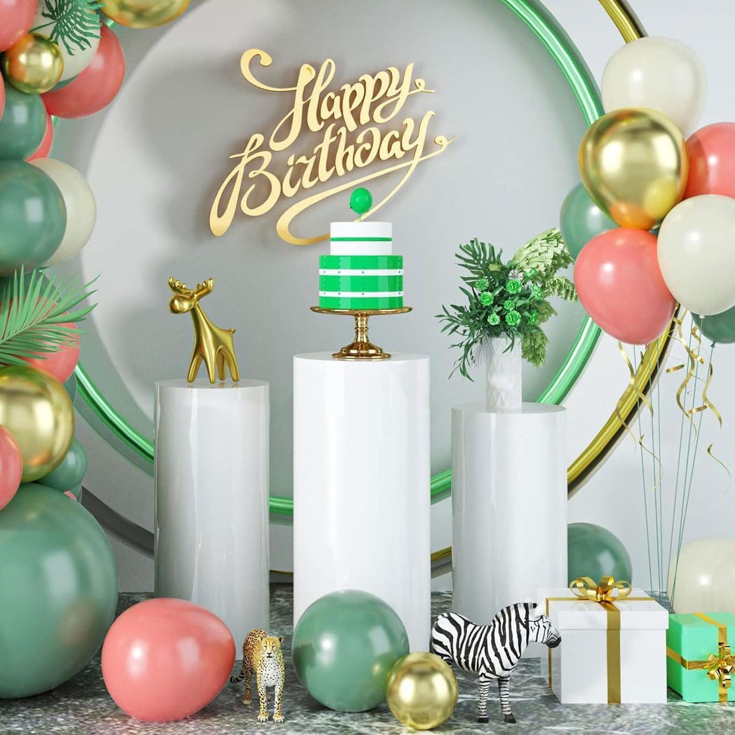HoldOneLight Soportes de Base Cilíndrica Juego de 3, Base de Exhibición Blanca para Fiestas, Pedestal Redondo para Pastel y Flores para Decoración de Bodas y Cumpleaños