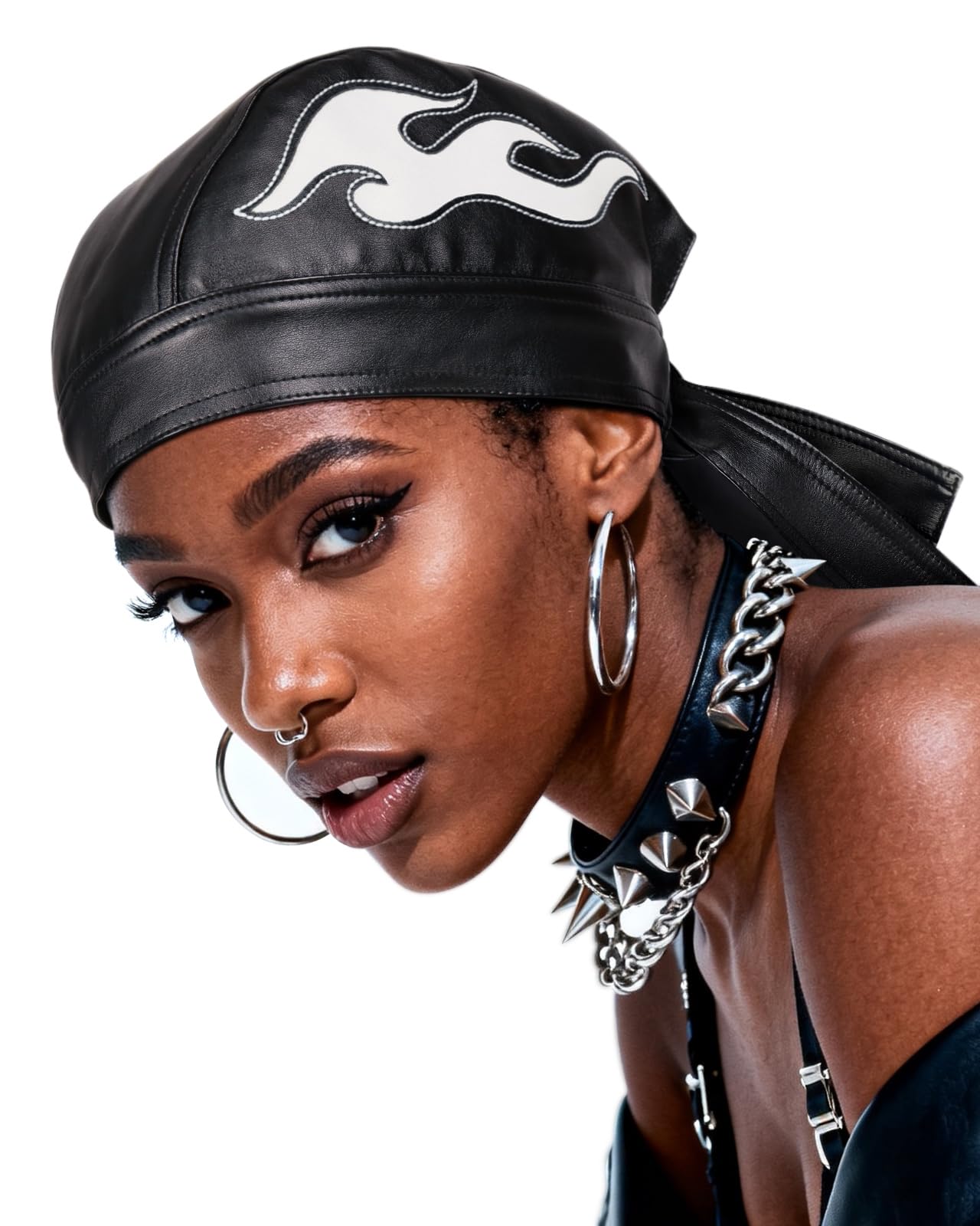 Unisex Leather Biker Skull Cap Adjustable Doo Rags Cycling Bandana Black