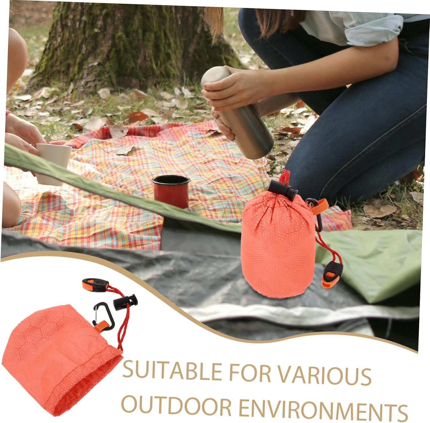 Toyvian Lightweight Thermal Sleeping Bag Drawstring Compression Sack for Outdoor Adventure