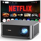 2500 ANSI Lumen Official Netflix Licensed 4K UHD Smart Projector, HAPPRUN Home Theater with Dolby Audio, Wi-Fi 6 & Bluetooth 5.2, Built-in Streaming Apps, Works with Smartphones, Indoor & Outdoor Use