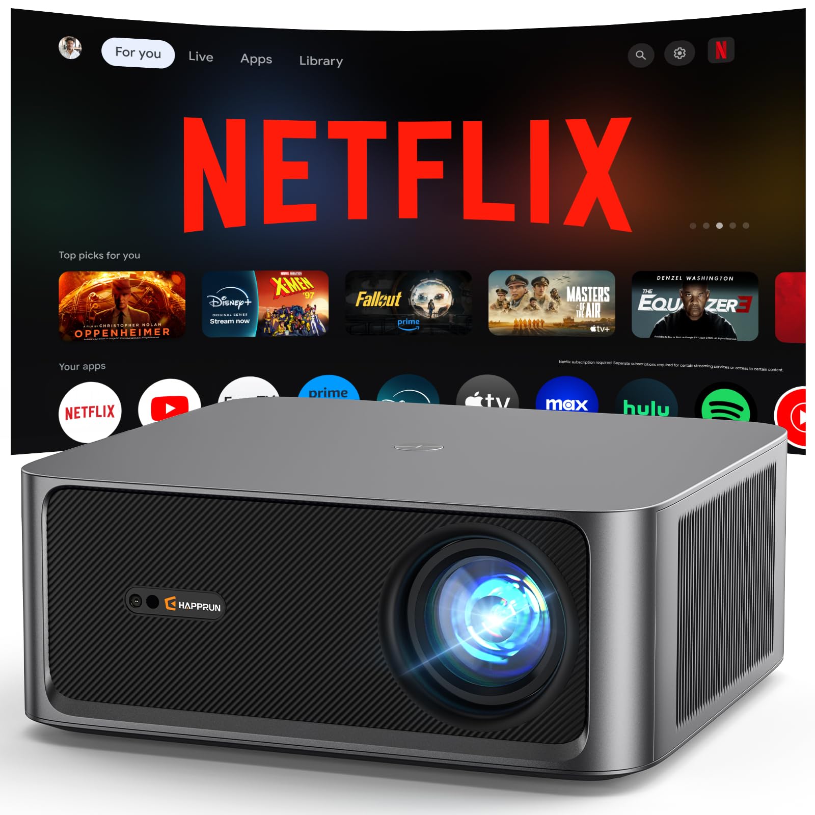 HAPPRUN 2500 Lumen 4K UHD Smart Projector with Dolby Audio