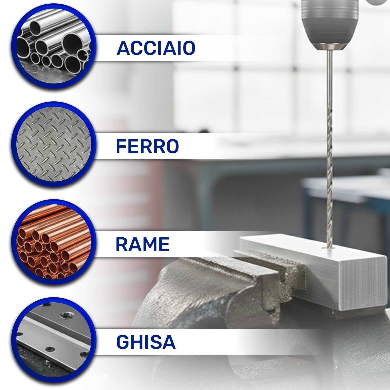 HSS Punta Trapano Metallo Professionali Ø 8,5 mm 240 mm in Acciaio Legato Temprato M2 - Punta Trapano Ferro Professionali Utilizzata per Ferro Acciaio Metalli Non Ferrosi - MONTERAL