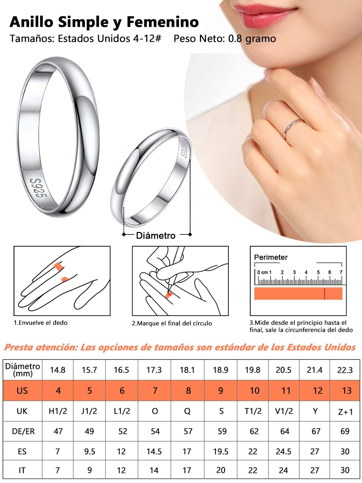 Silvora Anillo Plata 925 Mujer Banda Fina Lisa 2/3/5mm Apilable Dedo | Material Plata de Primera Ley Regalo Compromiso Alianza Pareja Joyería Simple Minimalista