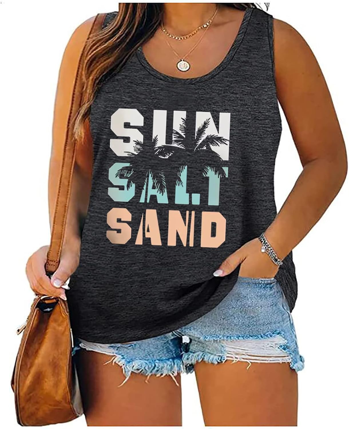 Plus Size Sun Salt Sand Coconut Tree Tank Tops Women Sleeveless Beach Praty T-Shirt Summer Hawaiian Holiday Tank Tops