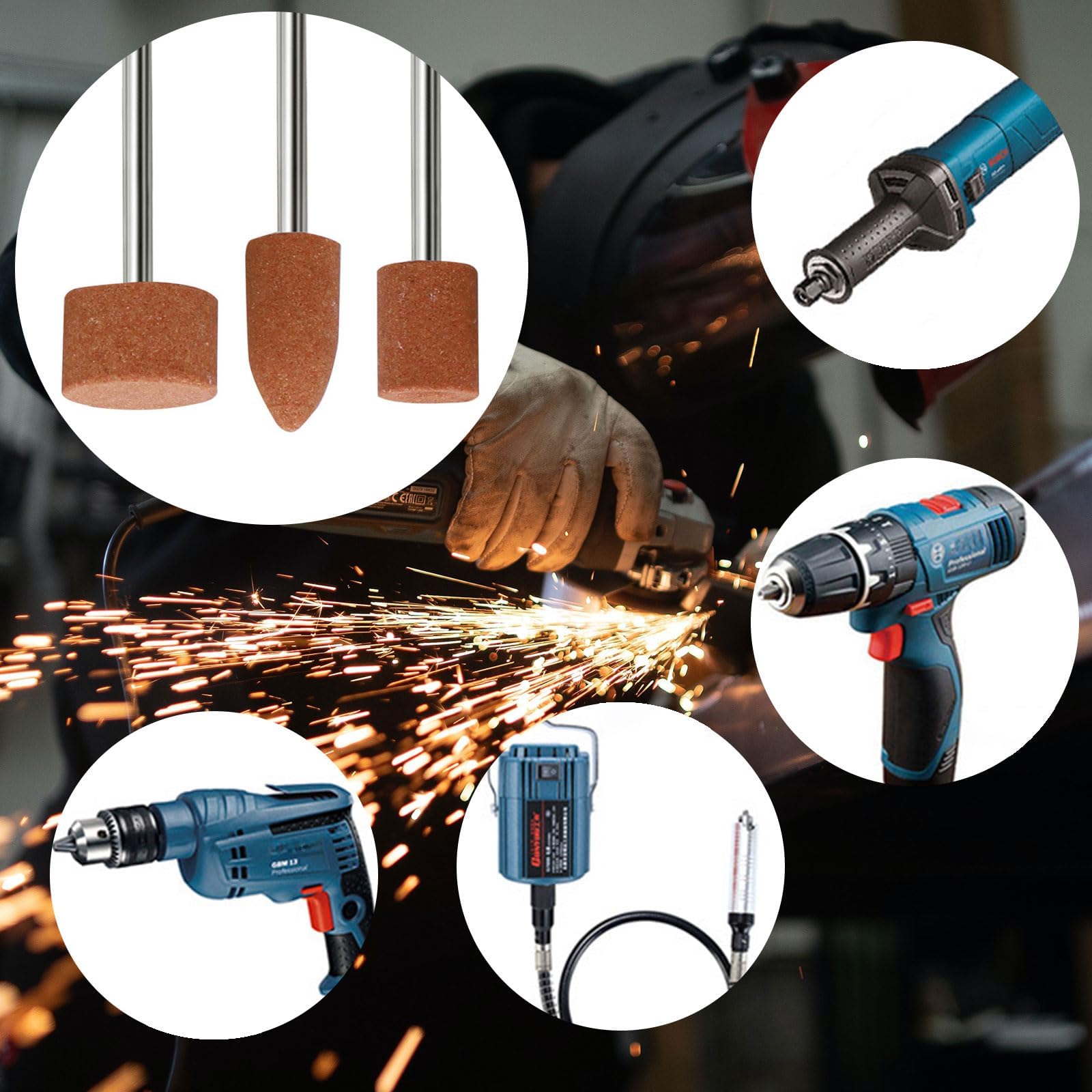 Set di 48 punte abrasive in corindone per Dremel, fusto da 1/8" per levigatura, lucidatura, sbavatura, da utilizzare su pietre preziose, vetro, metallo e legno
