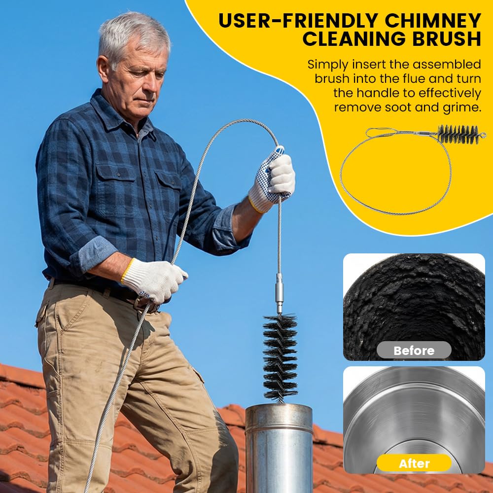 Juego de 7 deshollinador de chimeneas, cepillos de acero inoxidable para limpieza de conductos, para conductos de humos, incluye cepillos para chimeneas en los tamaños 30 mm, 50 mm, 80 mm y 150 mm