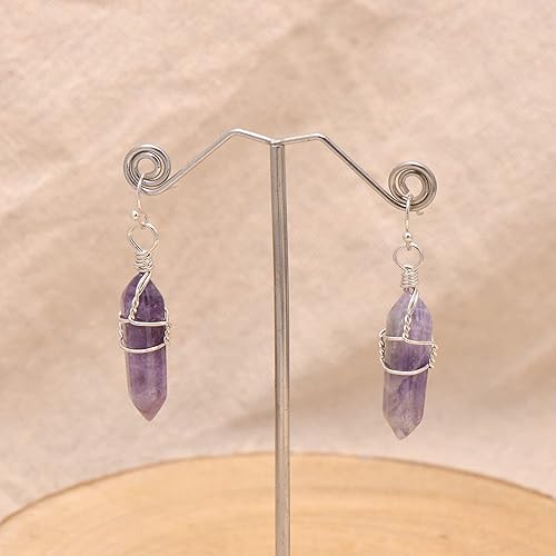 Miniatura 7 de Joseph Brothers Natural White Quartz Wire Wrapped Point Crystal Earrings for Women Reiki Energy Healing